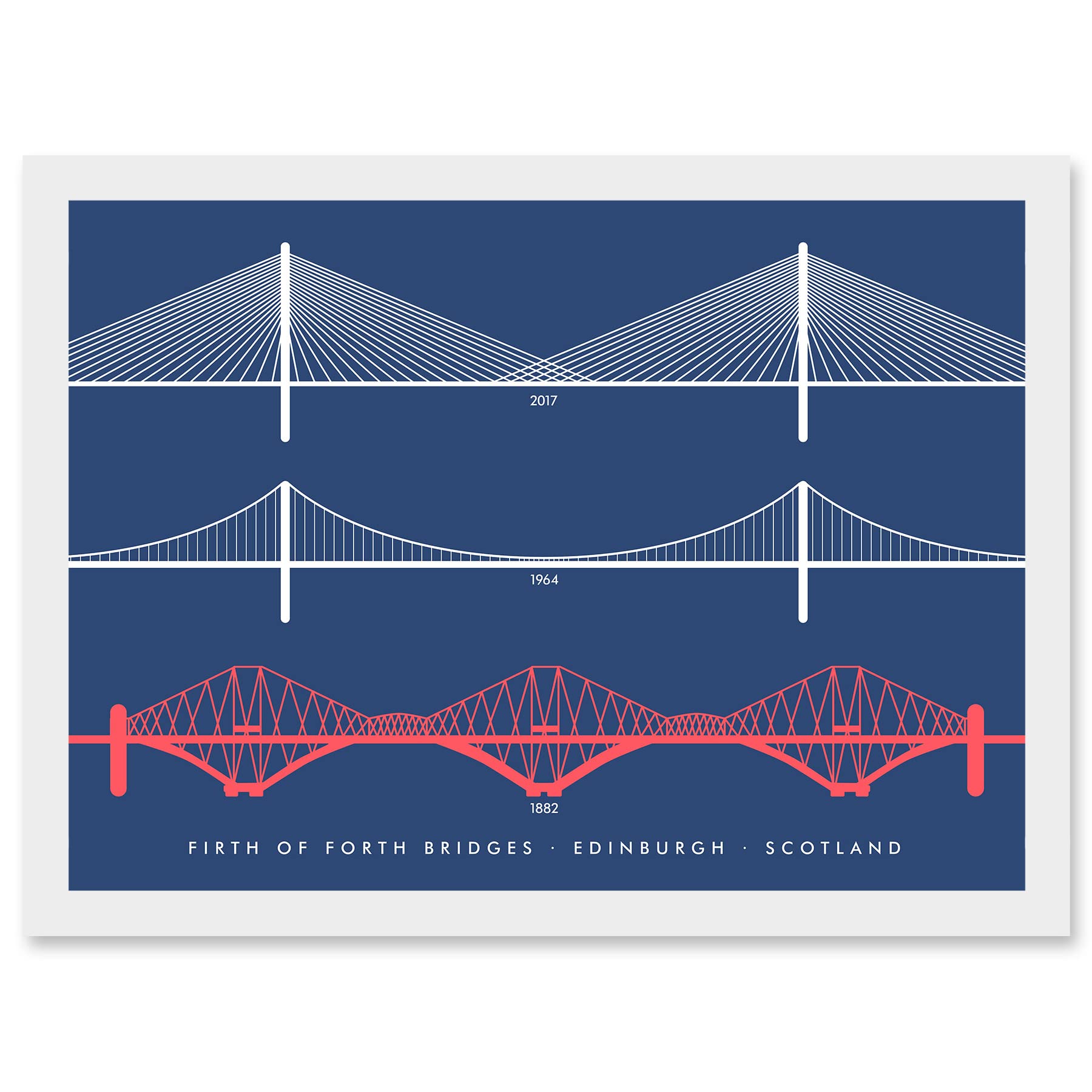 Firth Forth Bridges Edinburgh Scotland Artwork Framed Wall Art Print A4 - Artery8