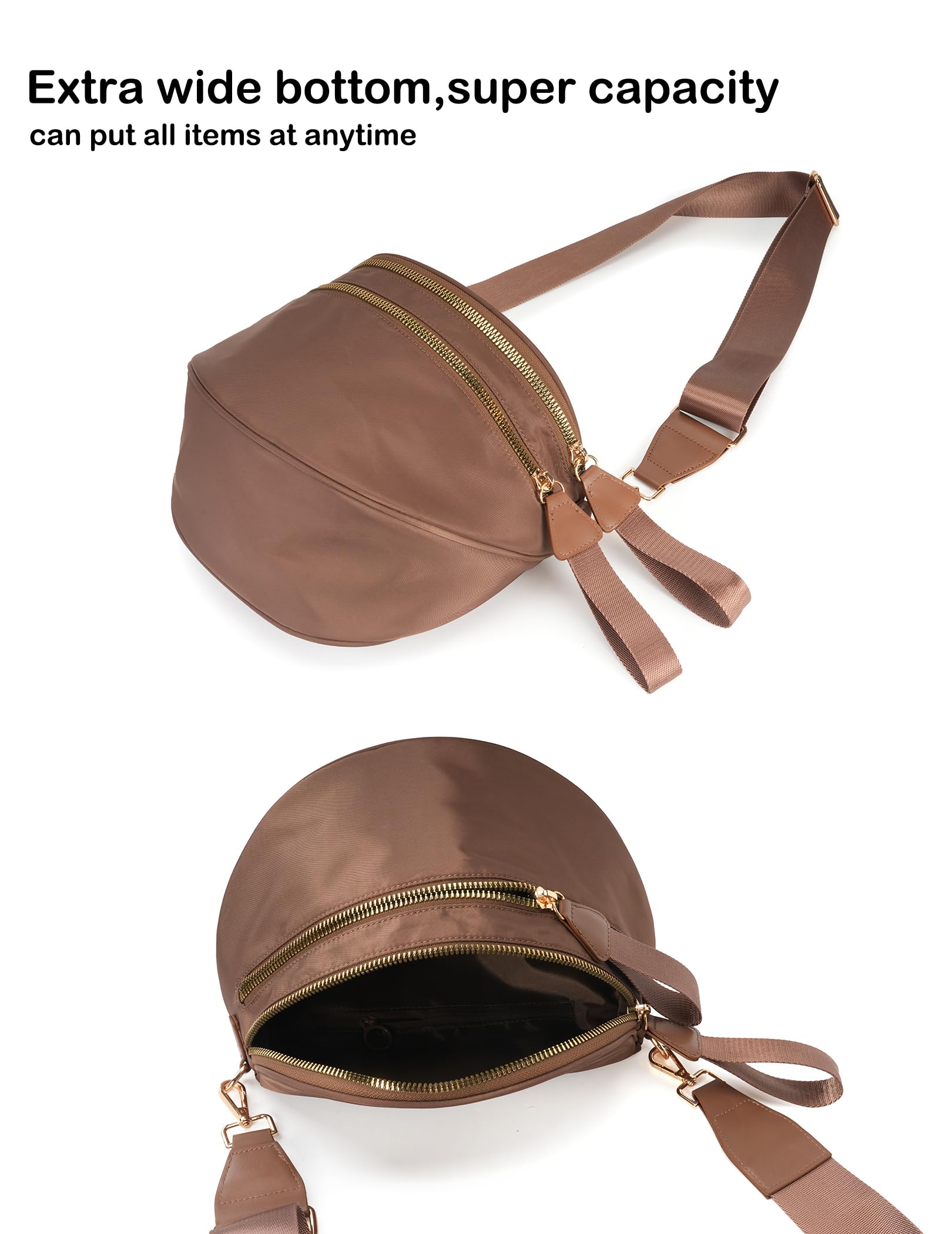 FEIBOON Spacious Nylon Crossbody Bag Bum Bag Handbags Wallets Purses Trendy Shoulder Bag for Women (brown) view 5