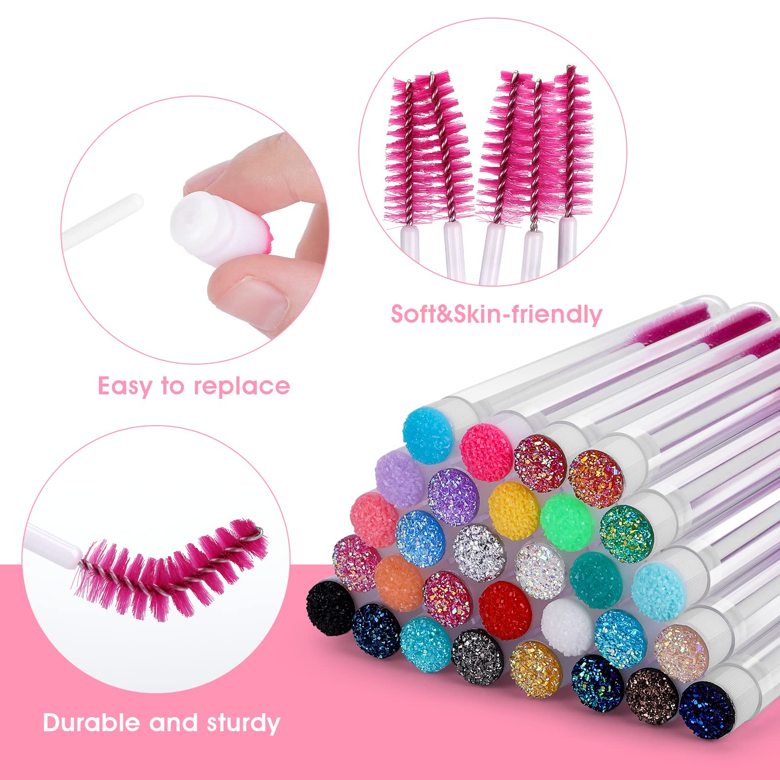 Sibba Lot de 30 Pinceaux à Cils Spoolies Applicateurs de Mascara Pinceaux pour Extensions de Cils Tubes de Diamant Fournitures de Maquillage