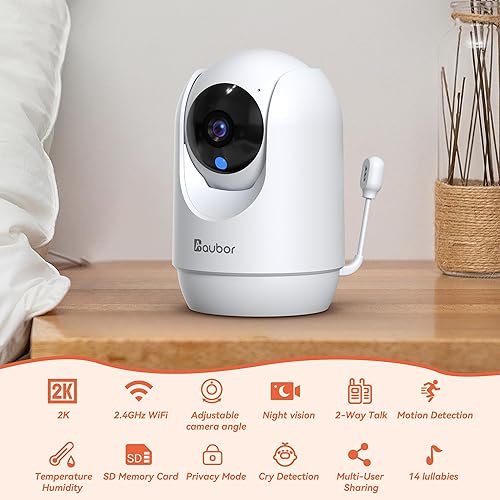 Miniatura 3 de AUBOR Monitor de bebé inteligente 2K con cámara y audio, monitor de bebé WiFi 5G2.4G con visión nocturna, sensor de temperatura y humedad, grito y