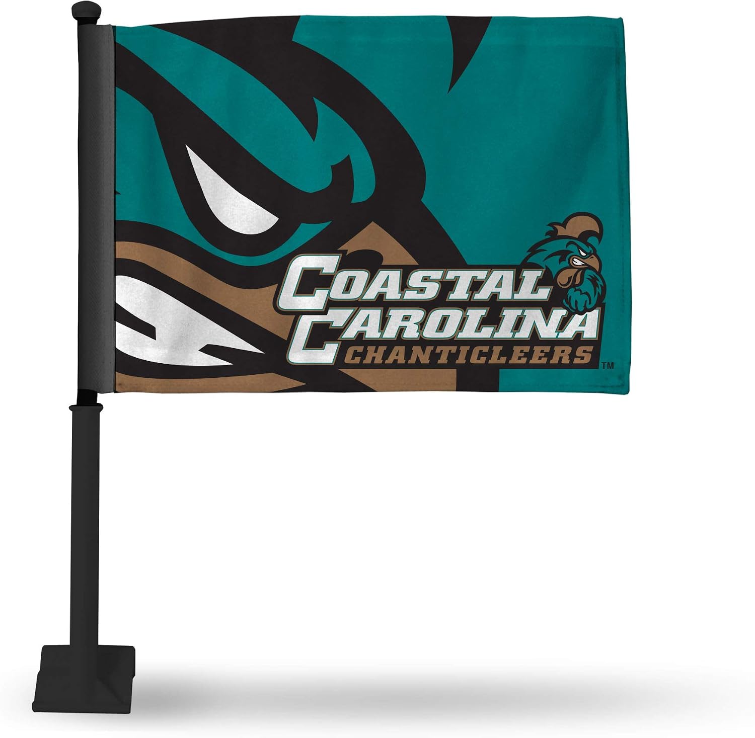 NCAA Coastal Carolina Chanticleers Double Sided Car Flag - 16" x 19" - Strong Black Pole that Hooks Onto Car/Truck/Automobile By Rico Industries