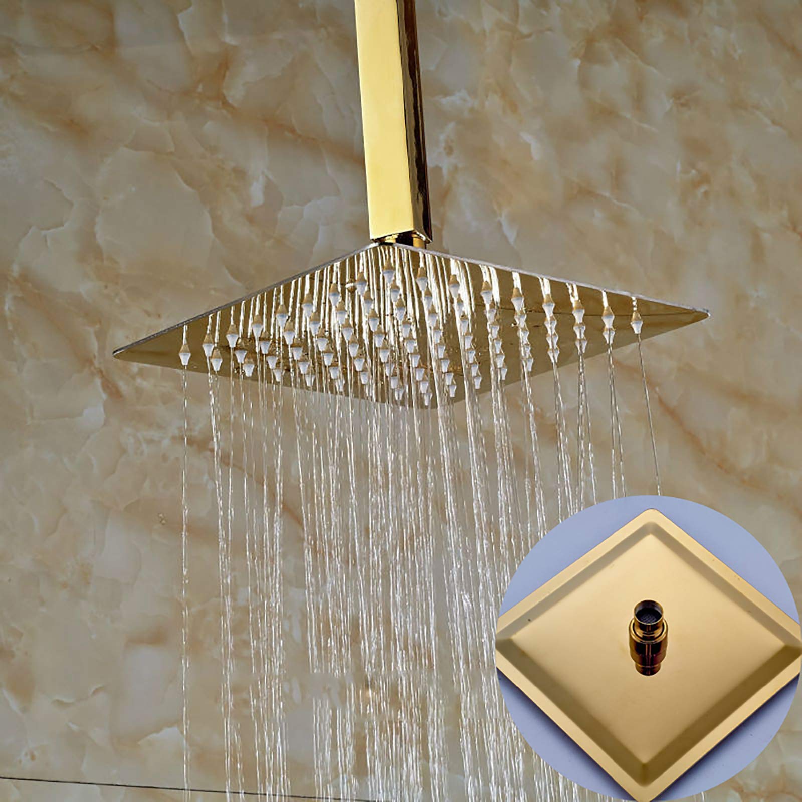 Zestaw prysznicowy Gold Rain Mixer Combo do montażu sufitowego z baterią natryskową i deszczownicą, słuchawką prysznicową, 10 cali, 10 cali, 10 cali,10 Inches