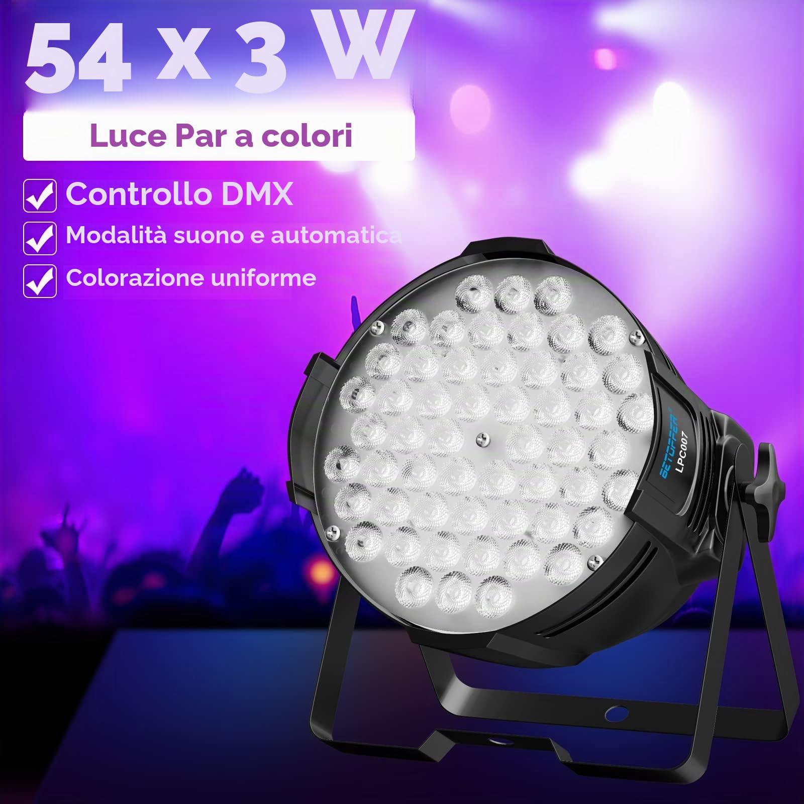 BETOPPER 180W RGB Fari Led Par DMX Luci dj Discoteca Strobe Luce Testa da Palco Effetti Faro per Club Bar Matrimonio Halloween Party