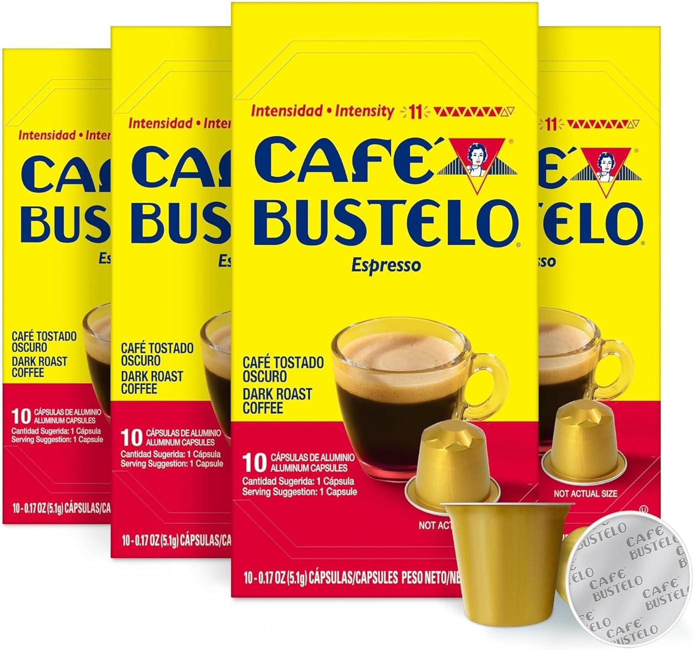 Café Bustelo Aluminum Espresso Capsules, Dark Roast Coffee, Nespresso Original Line Compatible, Intensity 11, 40 Count