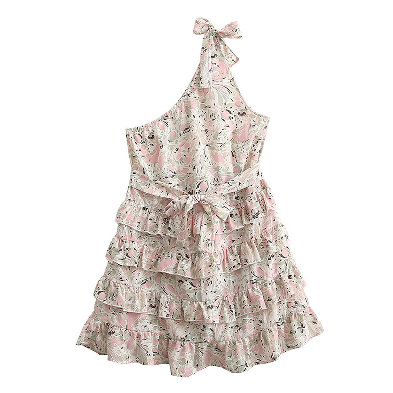 Robe d'été pour femmes asymétrique sans manches imprimée taille XS