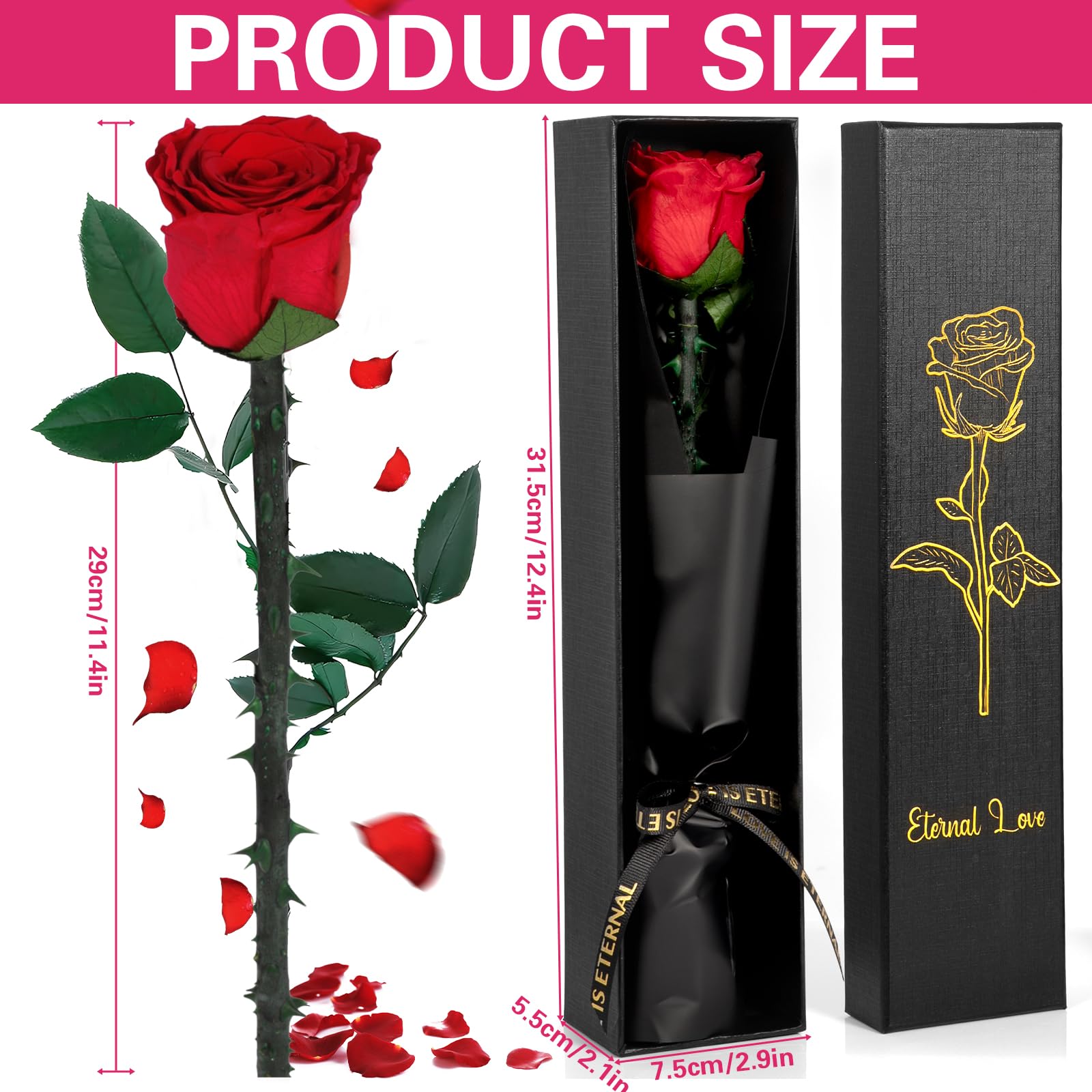 Rosa Eterna Stabilizzata Vera in Scatola Regalo per Donna