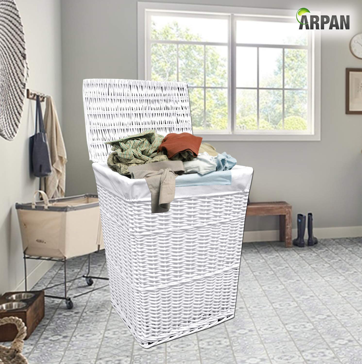 Arpan Cesto in vimini bianco medio con fodera bianca