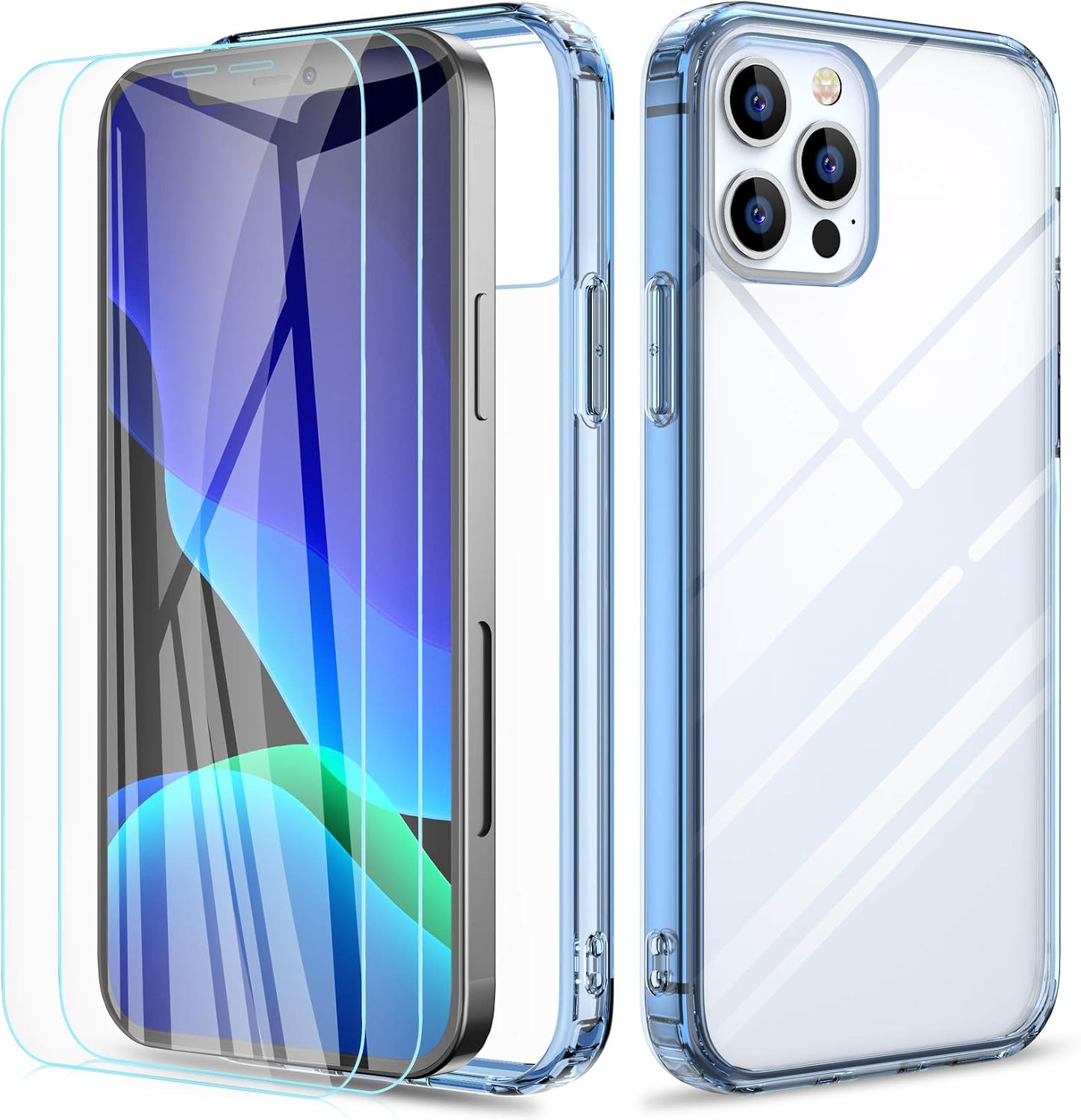 RAXFLY iPhone 12 Pro Max Case with 2 Pack Screen Protector (Light Blue)