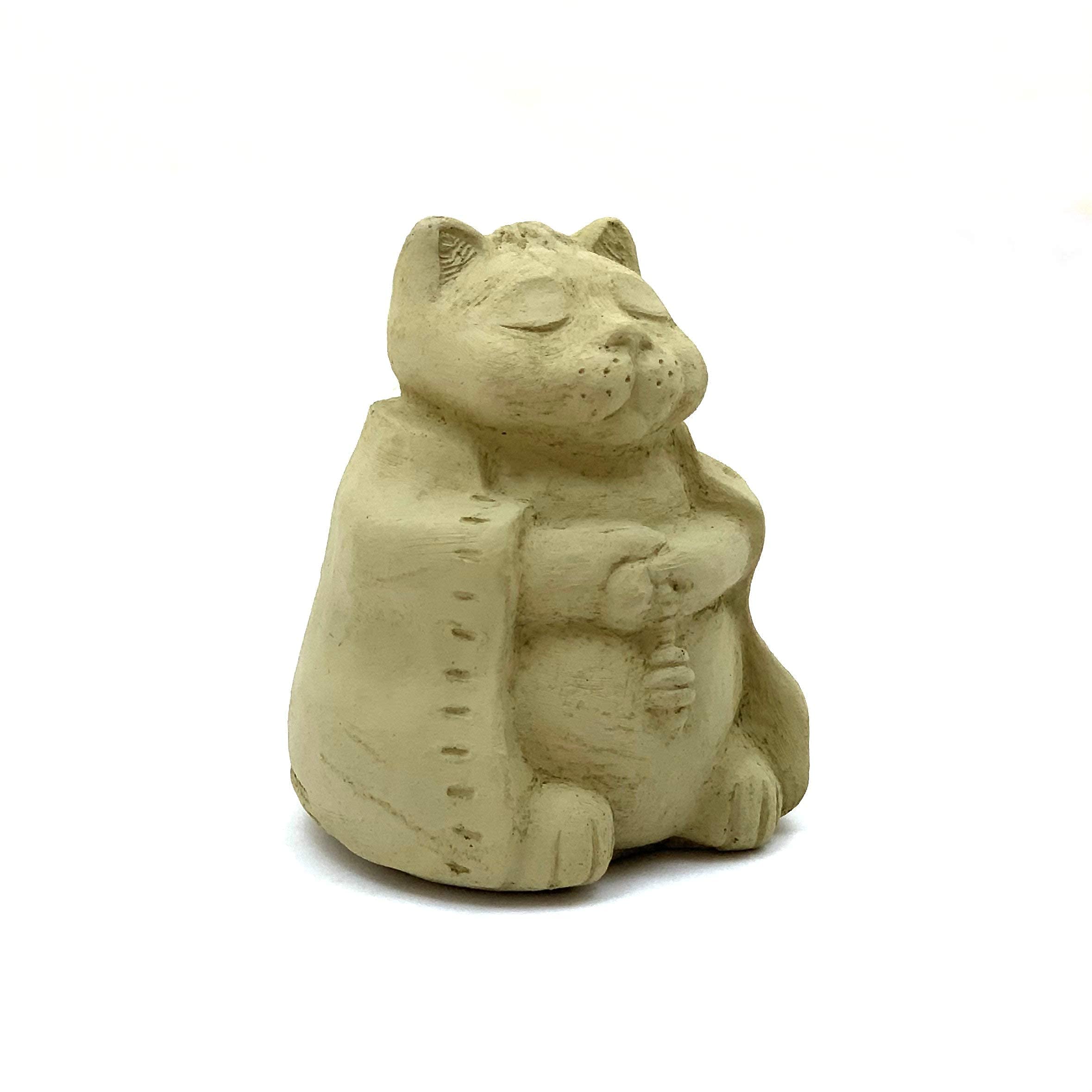 Small Meditating CAT: Original Solid Durable Stone Statue. Perfect Home Décor & Sealed for Outdoors. Handcrafted USA. (Old Stone tanish)