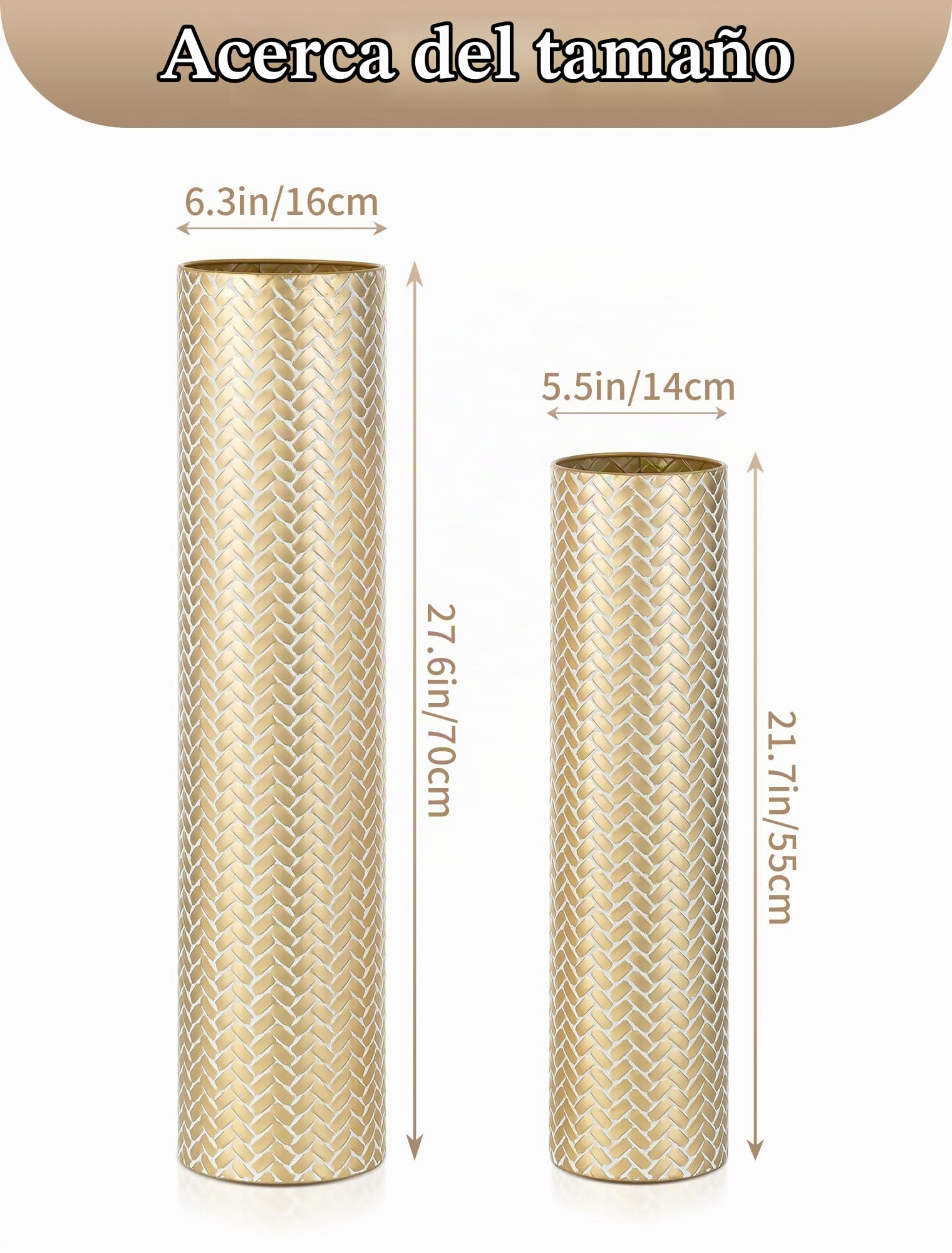 Sziqiqi Jarrones Grandes para Suelo: 70/55 cm Jarrón Altos de Pie para la Sala de Estar - Oro Jarrones de Suelo de Metal Grande Set de 2 - Florero de Gran Tamaño para el Dormitorio Cocina Chimenea