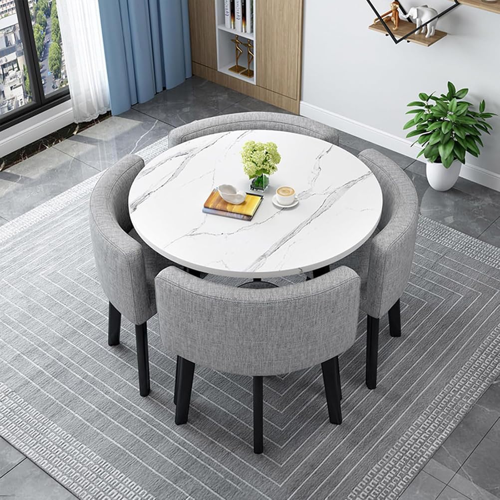 AYCDL Modern Dining Table Set with 4 Durable Chairs Compact Round/Square Kitchen Furniture Ideal for Home Conference and Meeting Rooms 90cm Size Stylish Rec,13-80cm