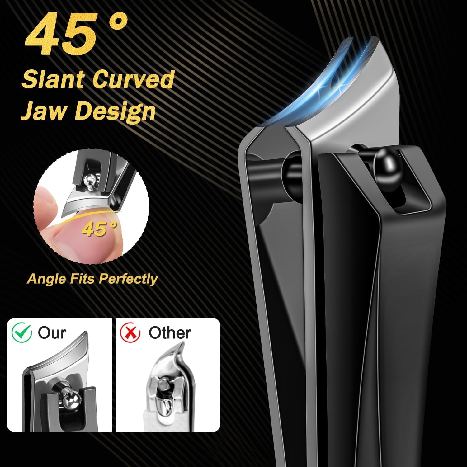 Toenail Clippers for Thick Toenails, Kingfun Ingrown Toe Nail Clippers for Thick Nails for Seniors, Heavy Duty Toe Nail Clippers for Men, Angled Head Large Toenail Clippers for Seniors 5Pcs