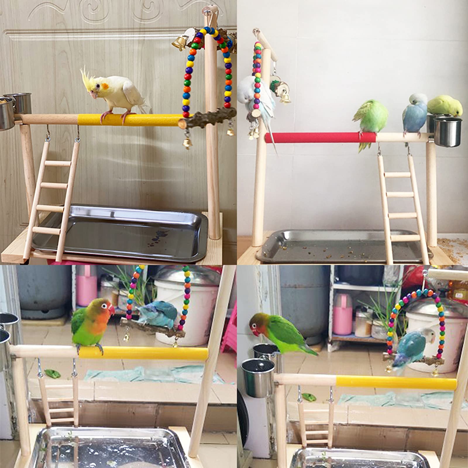 Parco Giochi Per Pappagalli In Legno - Con Altalena, Scala E Mangiatoia, Per Conure E Calopsiti