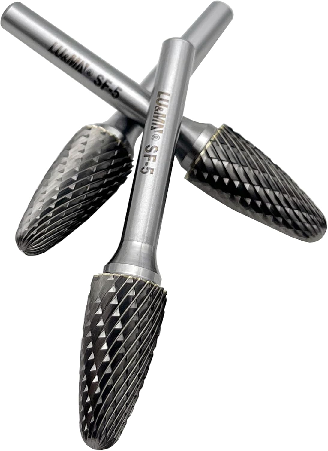 LU&MN SF-5 Tungsten Carbide Burr Tree Shape Radius End Double Cut Rotary Burr File (1/2” Cutter Dia X 1”Cutter Length) with 1/4'' Shank, 3PCS