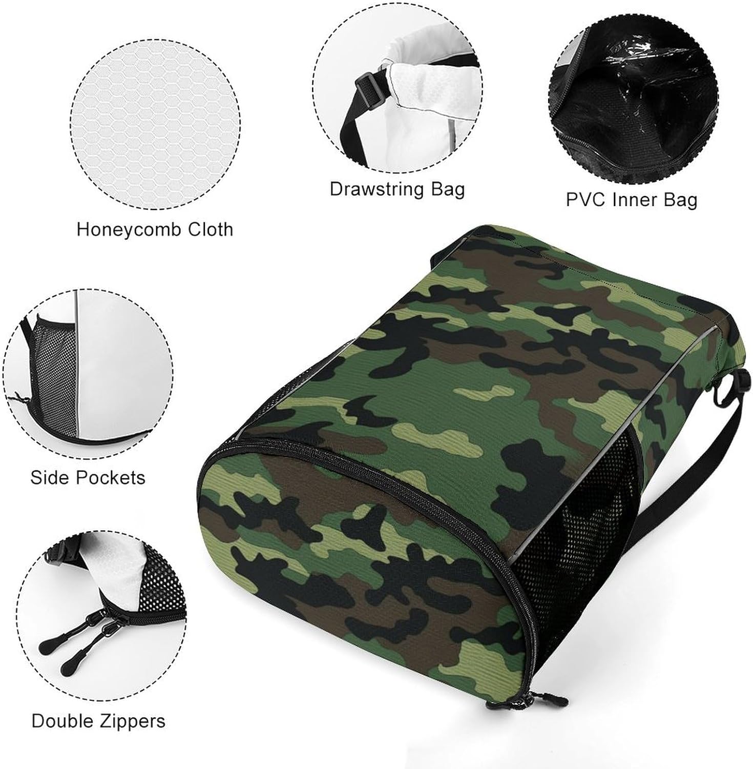 Sports Drawstring Backpack Green Military Camo Lightweight Backpack Dry And Wet Separation Large Capacity