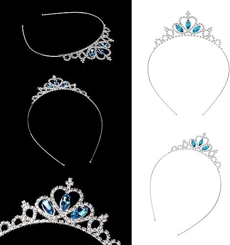 Miniatura 5 de Molain Tiara de corona de princesa, 2 piezas de diadema para niñas, diadema para el pelo, tiara de perlas de cristal con diamantes de imitación,