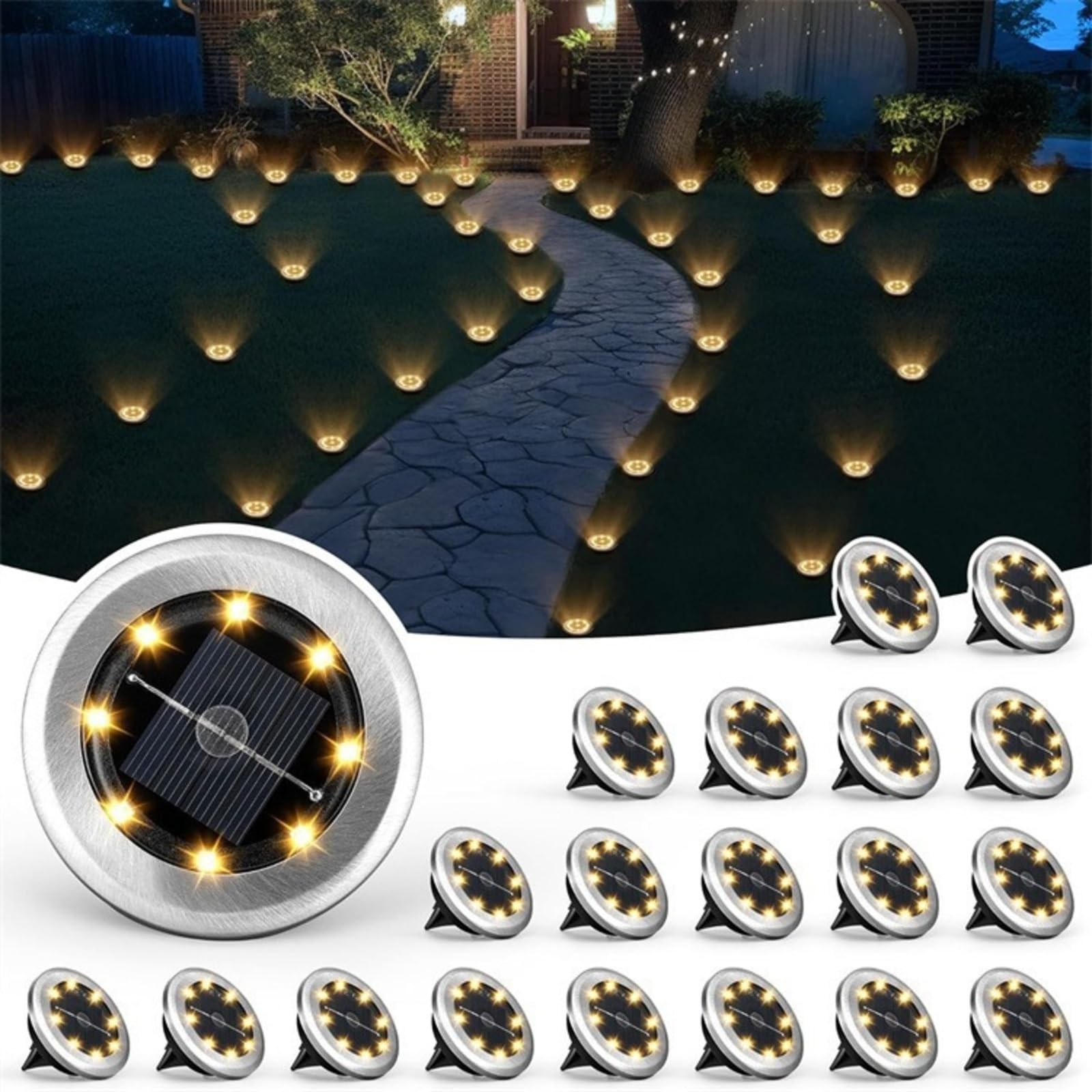 Nelle luci da terra, Giardino Esterno A Luce Solare 8LED(Warm Side-Warm,4Pcs)