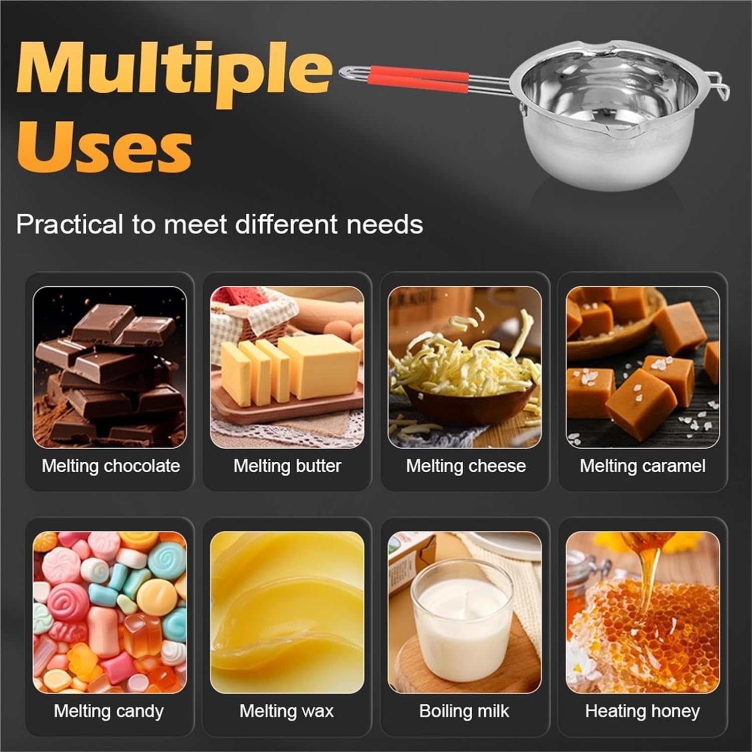 Stainless Steel Double Boiler Pot Melting Bowl 304 Stainless Steel Chocolate Butter Melting Pot Candy Cheese for Candle Making Wax Boiler
