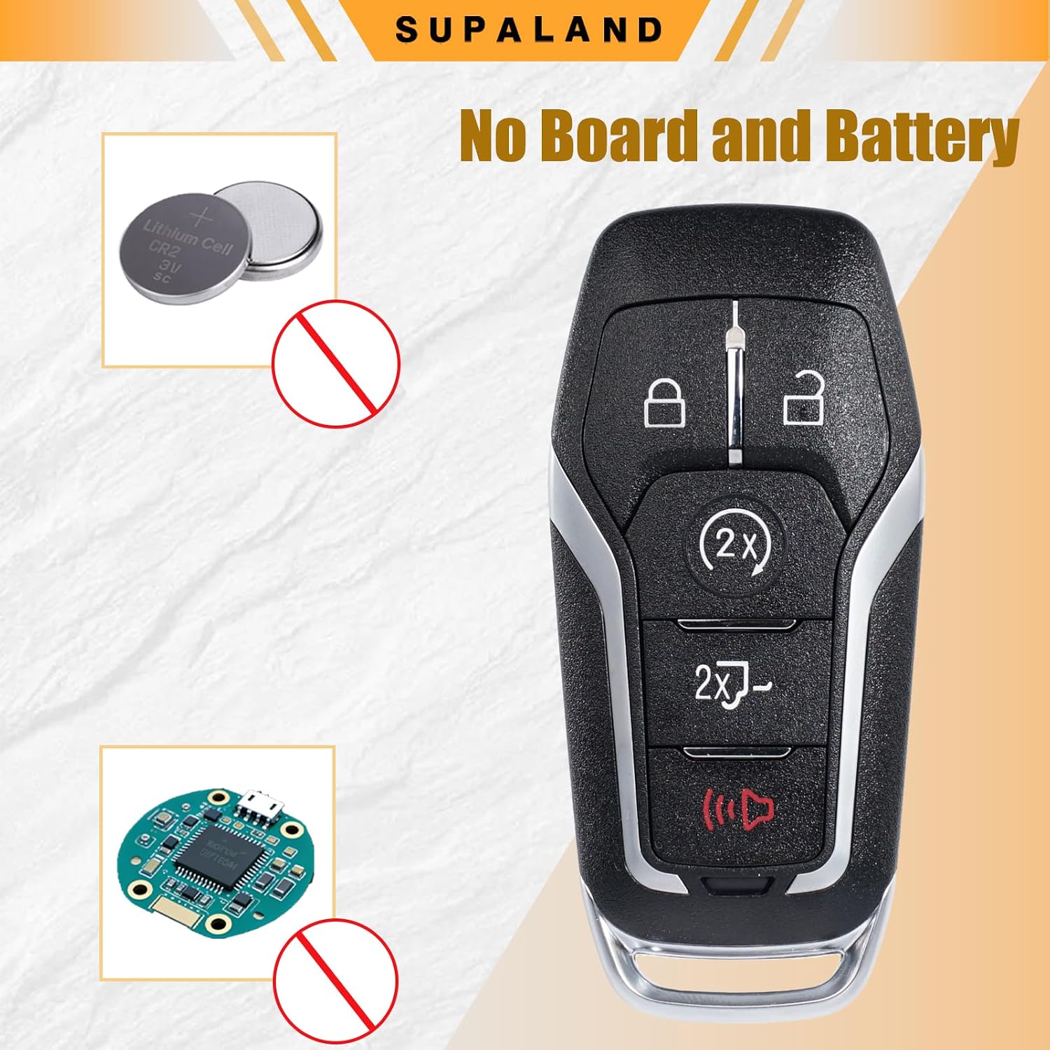SUPALAND Key Fob Shell Case Cover Replacement Fits for Ford F150 F250 F350 F450 F550 Trucks 2015 2016 2017 Keyless Entry Remote Control 5 Button Pad Cover M3N-A2C31243300 with Uncut Key Blade Blank