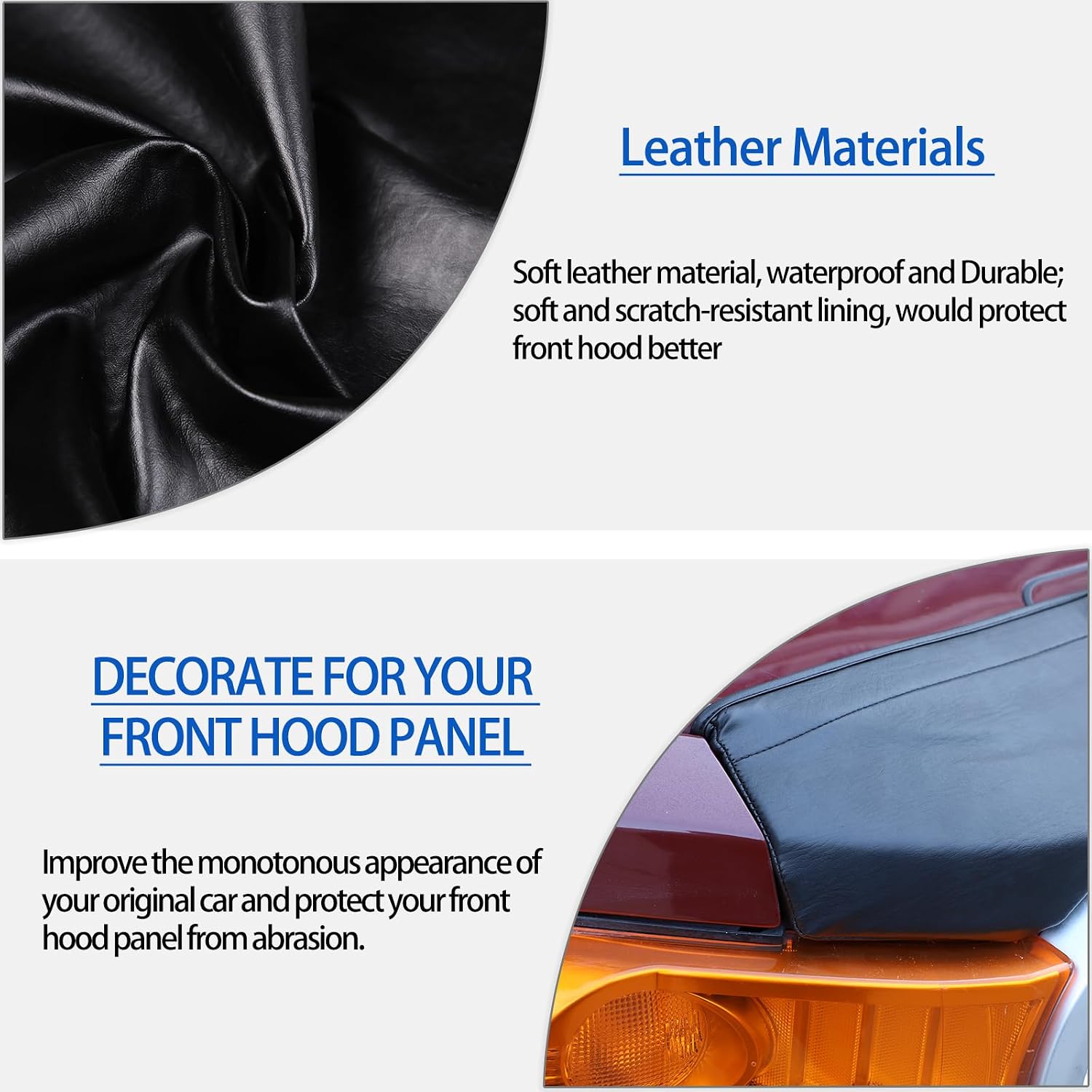 Front Hood Shields Cover Compatible with Toyota FJ Cruiser 2007-2021, Car Hood Protector Bra Leather Front Hood Half Cover Protector Accessories