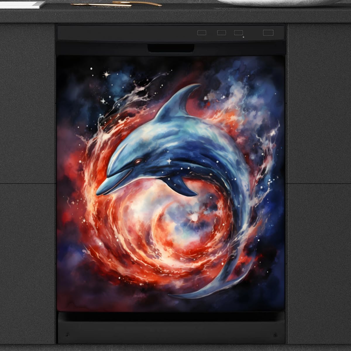 Dolphin Universe Galaxy Dishwasher Magnet Cover Reusable Decorative Magnetic Door Cover Dishwasher Covers for The Front Magnetic Kitchen Refrigerator Appliance Decor 23 x 26 Inches