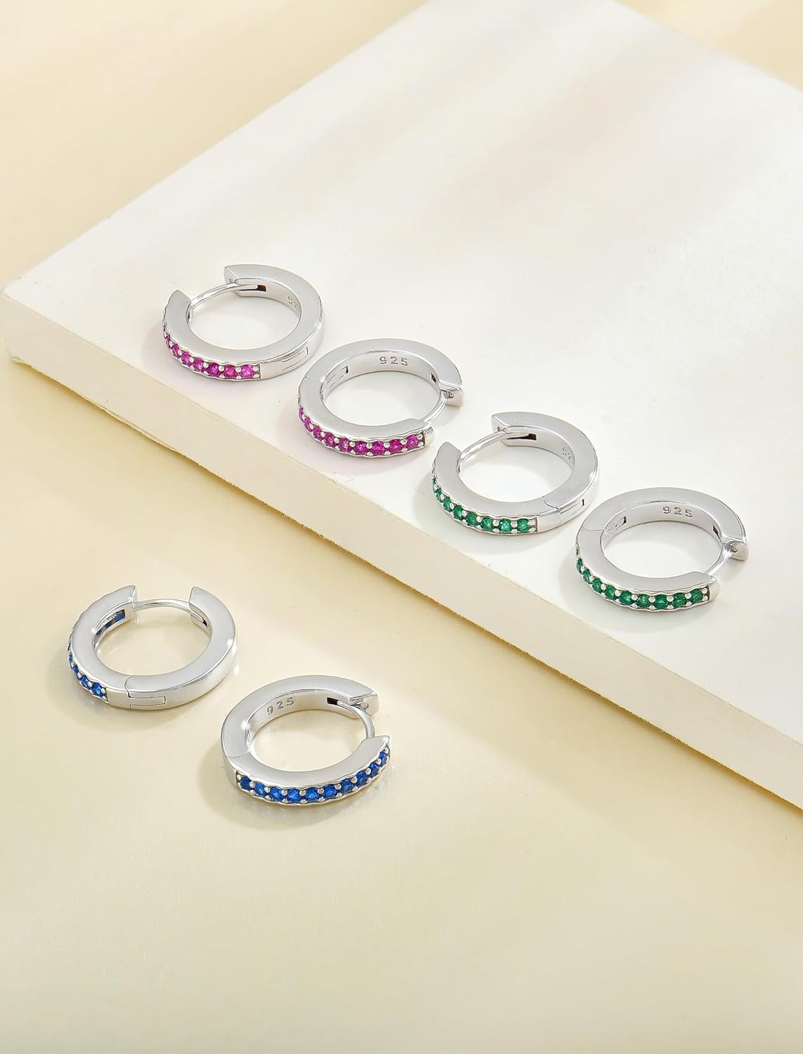 YL Round Huggie Earrings 925 Sterling Silver Halo Hoop Earrings Birthstone Jewelry for Women - Image 5