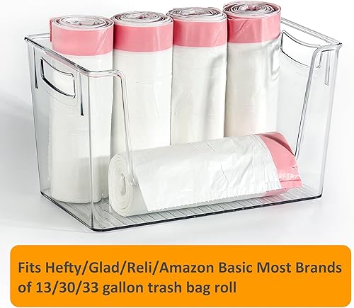 Miniatura 3 de Hudgan Soporte para bolsas de basura extra grande, dispensador de bolsas de basura de acrílico con tapa y asas de bambú