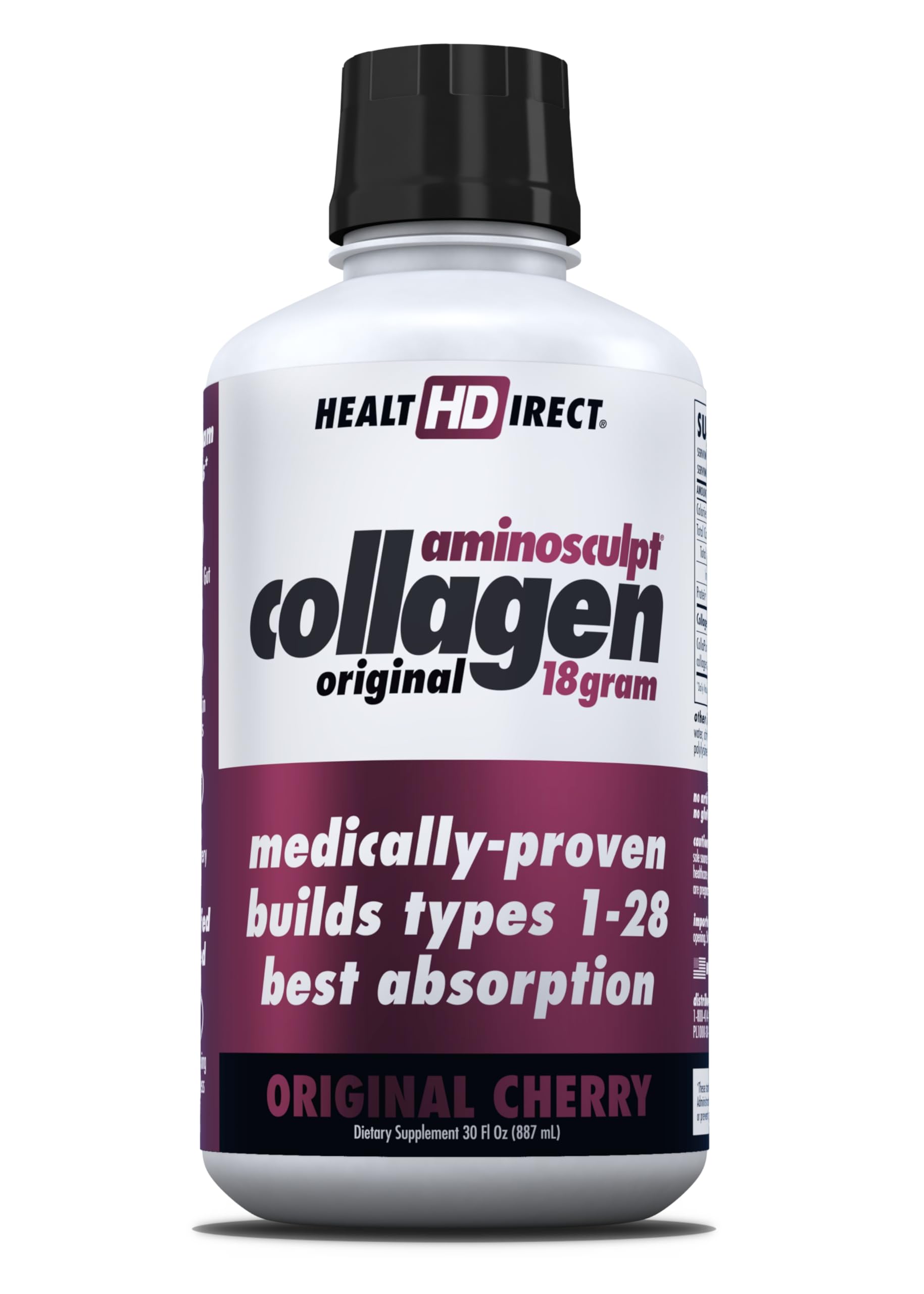 HEALTH DIRECT – AminoSculpt Liquid Collagen – 30 Fl Oz – 18 Grams of Premium Medical-Grade Collagen Liquid for Women – Stevia Free – Original Cherry