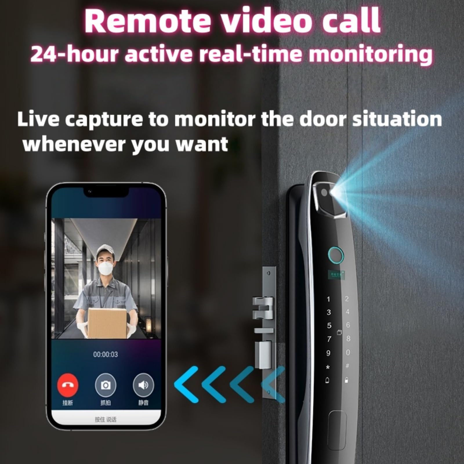Cerrad. Inteligente 3D Rostro/Venas Palma - Auto-Bloqueo, Sin Llaves, Huella, Código, Intercom, App, Pantalla Color, Segur. 24/7, Antirrobo