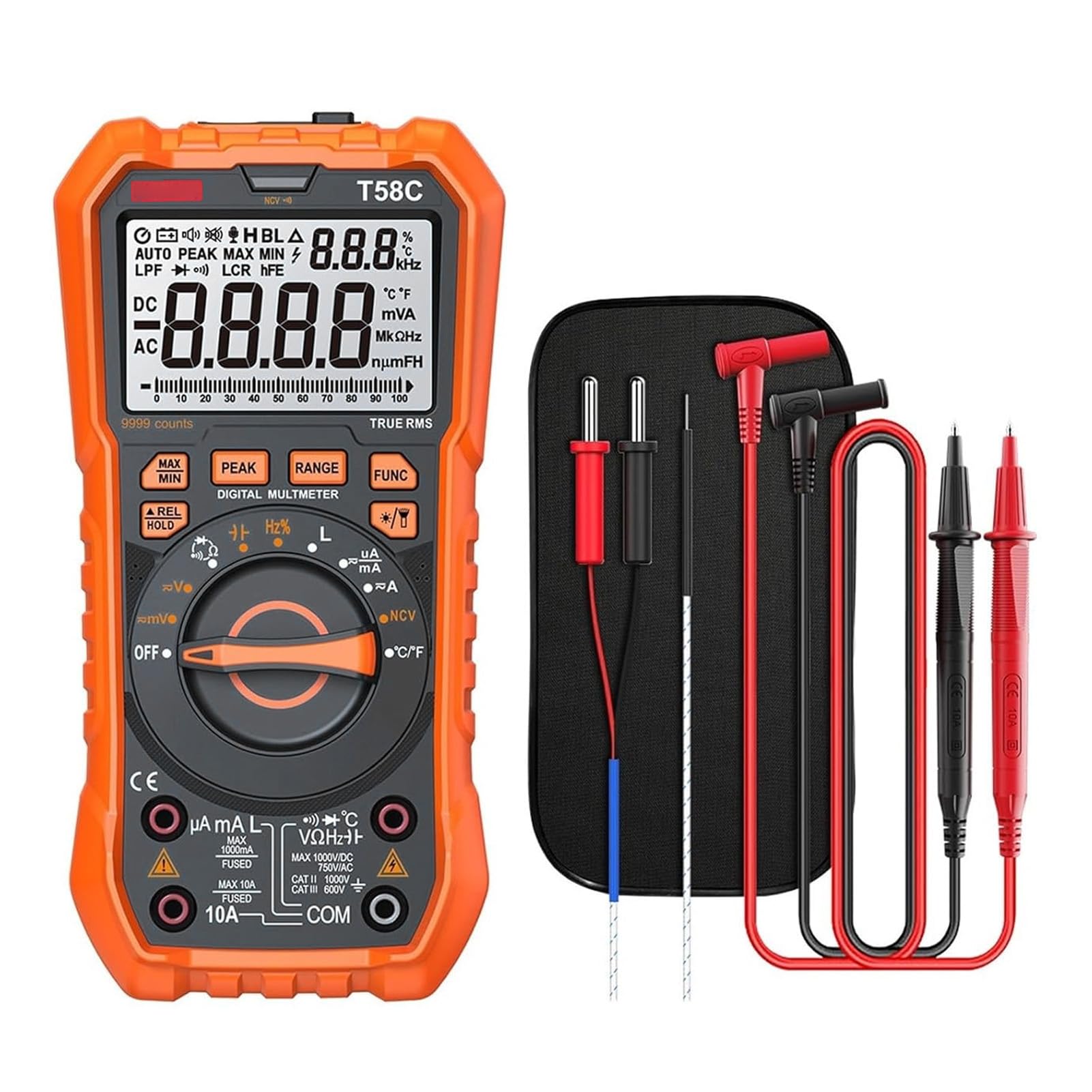 Cyfrowe Multimetr TRM 9999 COUNTS, T58C SMART DC AC Voltmeter Electrical Tester Podświetlenie LED LED LED