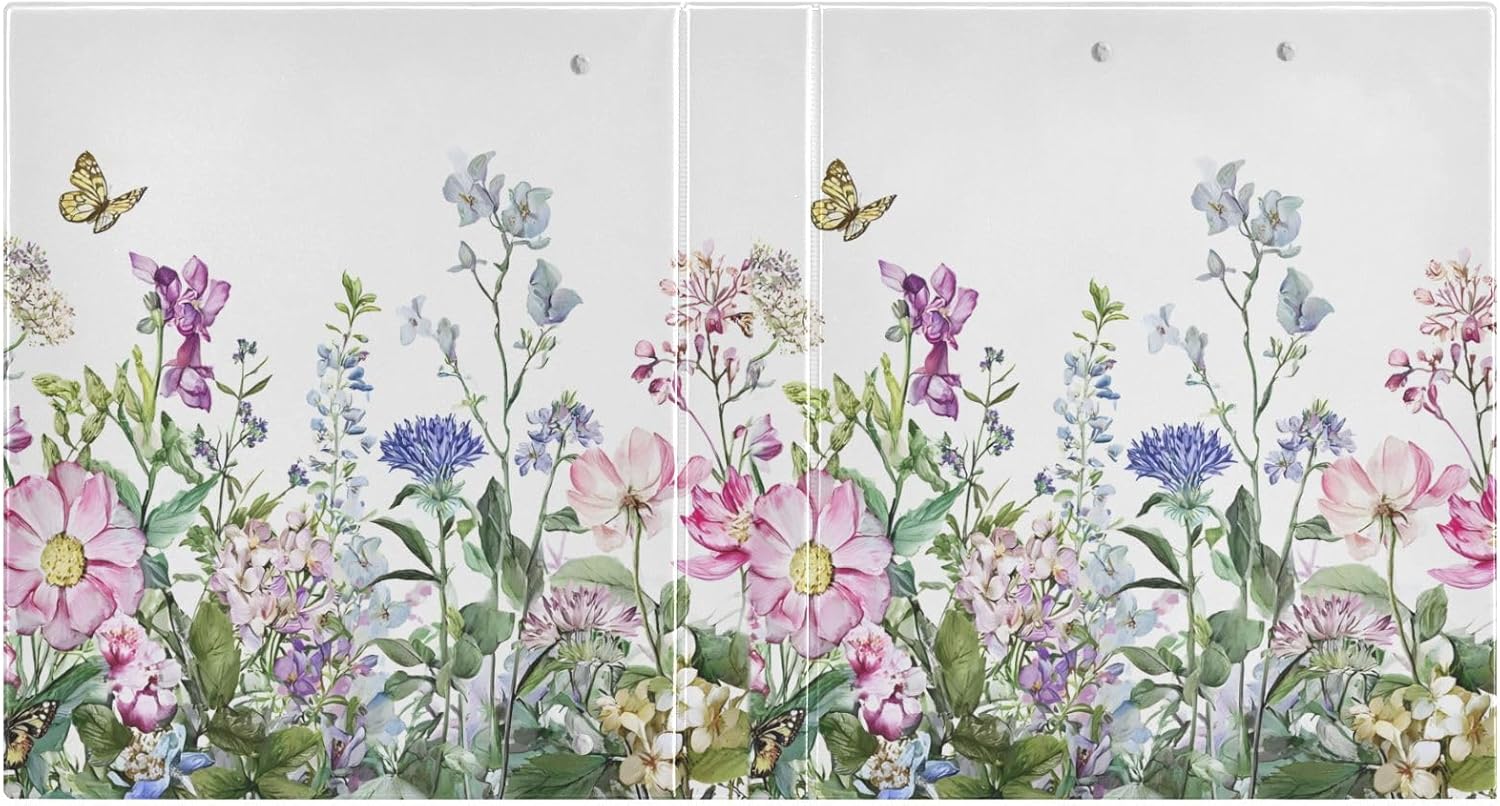 3 Ring Binder, Spring Wild Flowers Butterfly File Folder Holds 200 Sheets File Storage for Women Men School Office Supplie