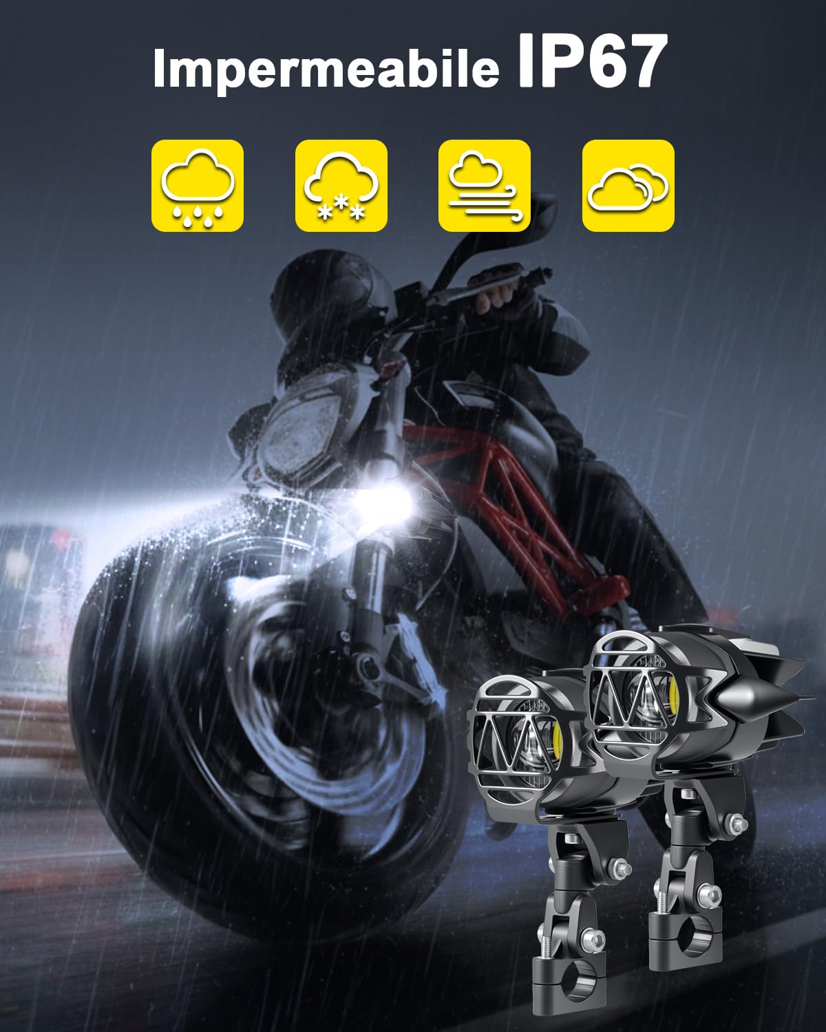 Dinfu 40W LED fari supplementari per moto 9v-60v 4000LM tondo LED fendinebbia IP68 con cablaggio, interruttore e supporto IP68 faretti per moto ATV SUV dirt bike 4x4 pickup | Faro fendinebbia a LED rotondo, con cablaggio e supporto, per moto, ATV, SUV, Di