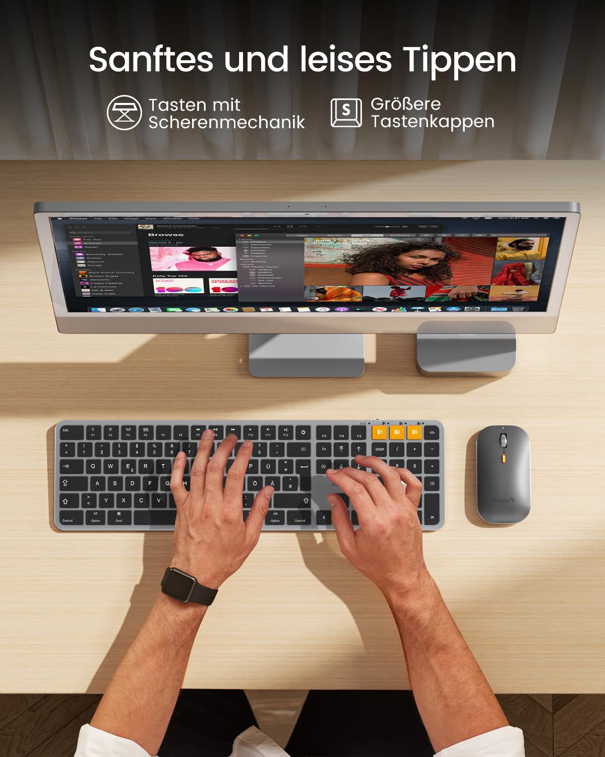ProtoArc Klawiatura i mysz Bluetooth do Mac, KM100-A Multi-Device Wireless Keyboard Mouse, pełny rozmiar, ponowne ładowanie do MacBook Pro/Air, iPhone, iPad, biała