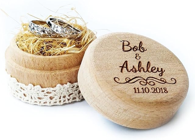 Joeliu Personalised Wooden Ring Bearer Box, Rustic Ring Box Engagement Ring Box,Custom Engraved Ring Box, Marry Proposal Ring Box