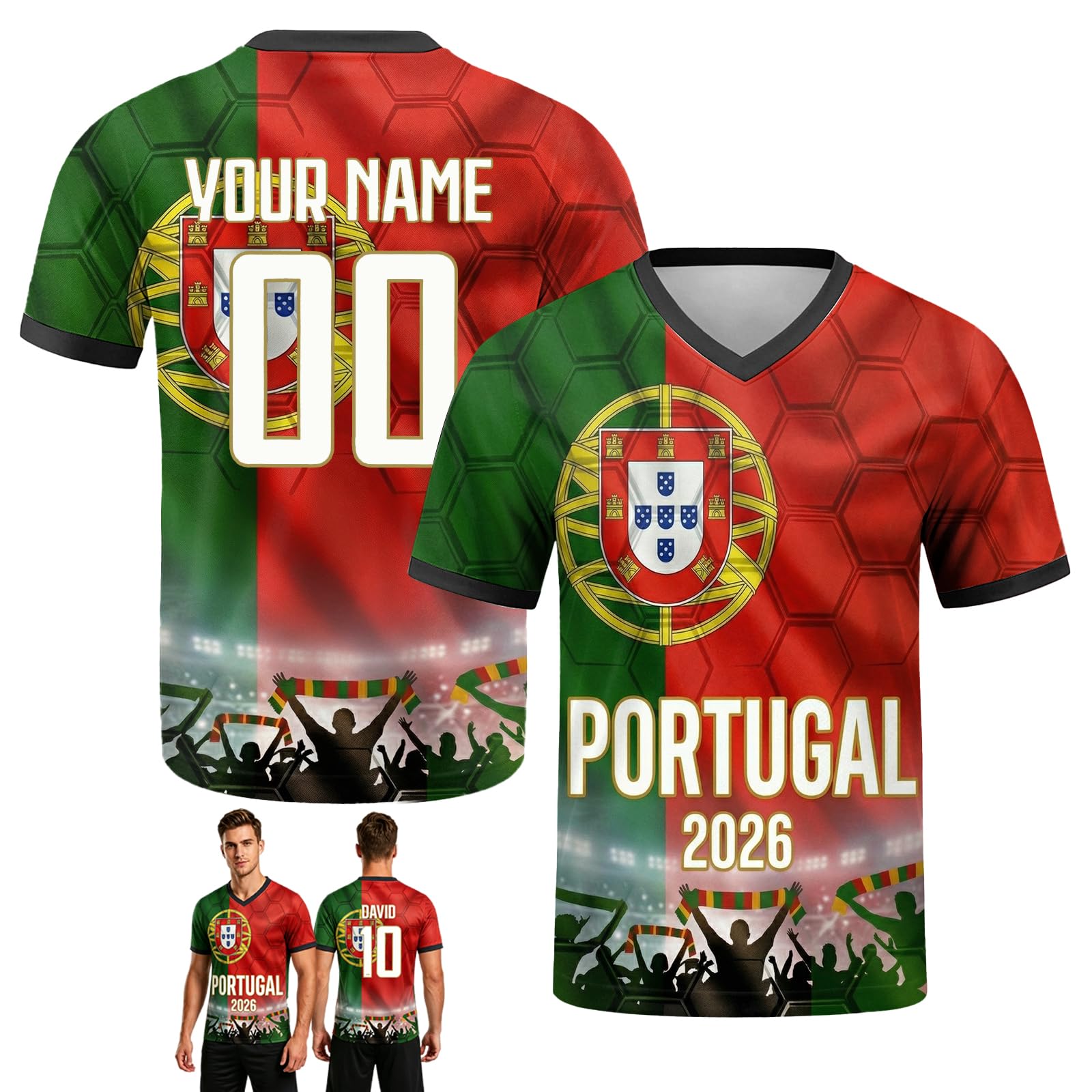Personalised Football Shirt World Cup 2026, Custom Football Shirts Names & Numbers, Retro Football Shirts for Adults and Children, Breathable, Quick-Drying Custom Jersey (Portugal)