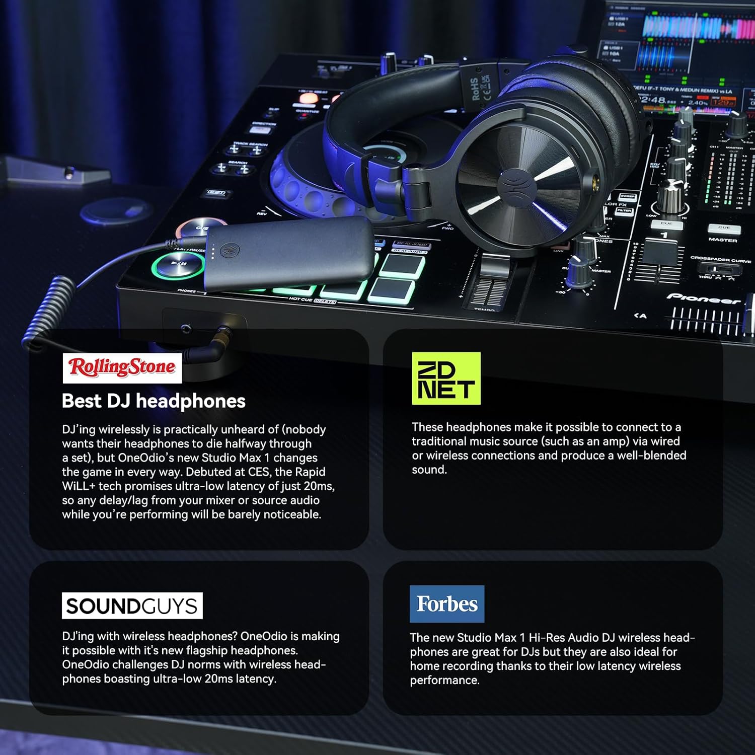 OneOdio Studio Max 1-20MS Low-Latency Wireless DJ Headphones, 120H Playtime, Lossless Hi-Res/LDAC Audio, Dual-Mic ENC, Dongle/Bluetooth/Wired Connection for Studio Guitar and Gaming PC Computer - Image 2