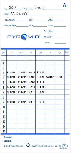 Miniatura 5 de Pyramid Time Systems 42415PK5 - 500 tarjetas de tiempo auténticas y auténticas para relojes de tiempo Pyramid Time Systems 2500, 2600 y 2650
