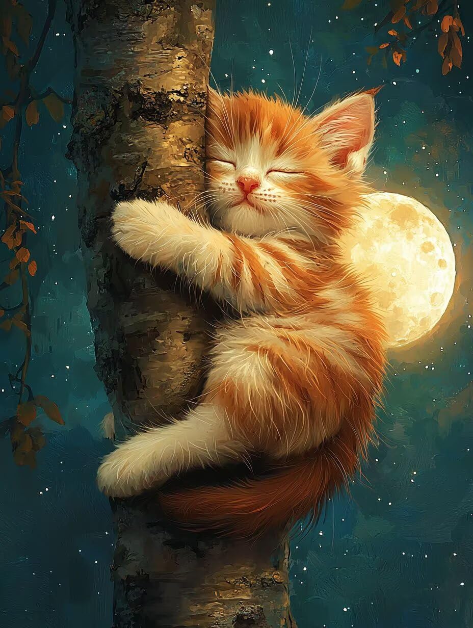 Kit de peinture par numéros pour adultes - Chat lunaire - 70x90cm v-1116