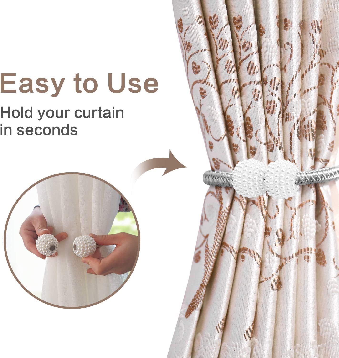 Clips magnétiques pour embrasses de rideaux, attaches de corde pour embrasses de fenêtre, tissage de boucles de porte-rideaux pour la décoration de fenêtre d'hôtel de bureau à domicile - 4PCS (Coule