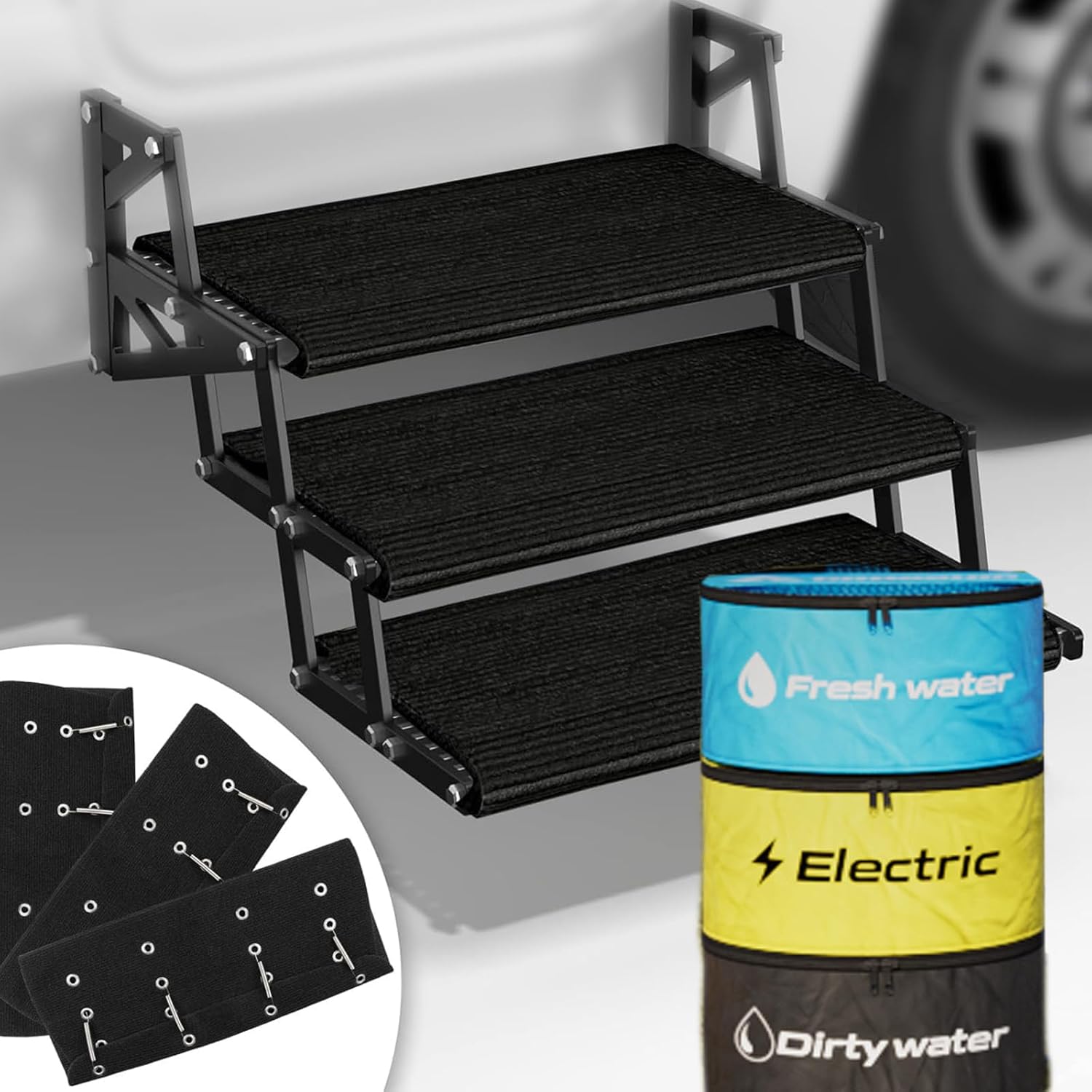 RV Hose Storage Bag, 3 Packs Waterproof RV Hose Bag with RV Step Covers 3 Pack, 22 Inch RV Camper Step Covers Camper Step Covers