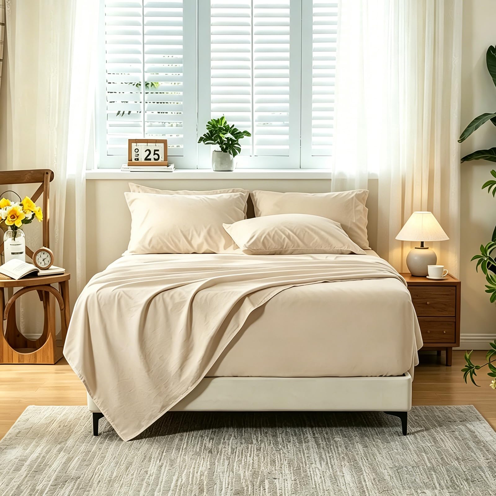 MEISHANG Stone Washed Linen Sheets King