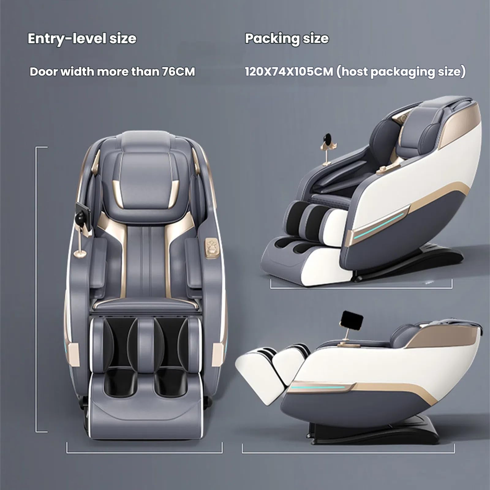Poltrona massaggiante Shiatsu 4D con scansione corporea AI SL Track, compatibilità Bluetooth e poggiapiedi esteso, grigio