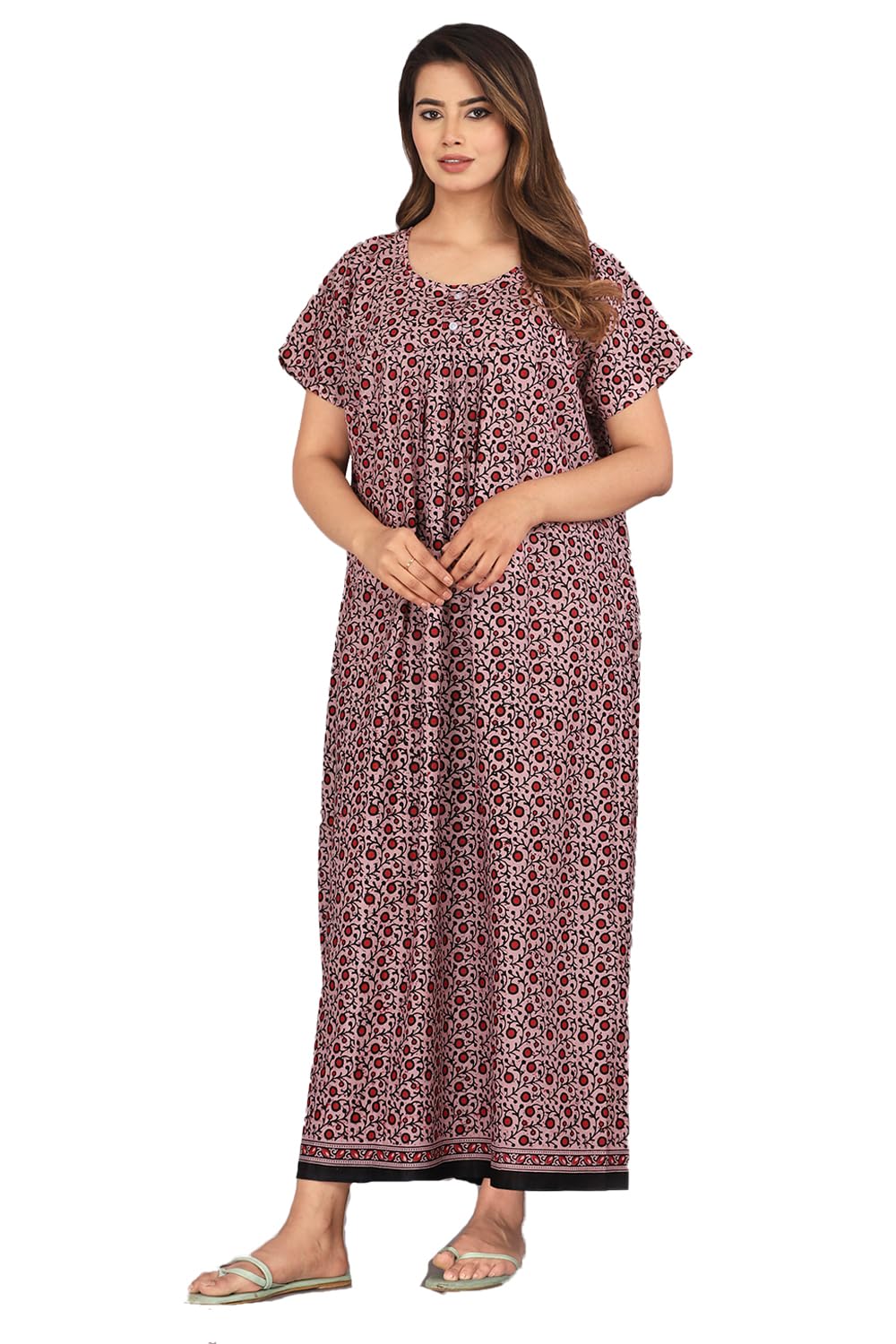 Brand Women’s Cotton Maxi Nighty Printed Ankle-Length Night Dresses | Free Size Gown for Women | Soft & Breathable Sleepwear for Summer & All Seasons-image-26