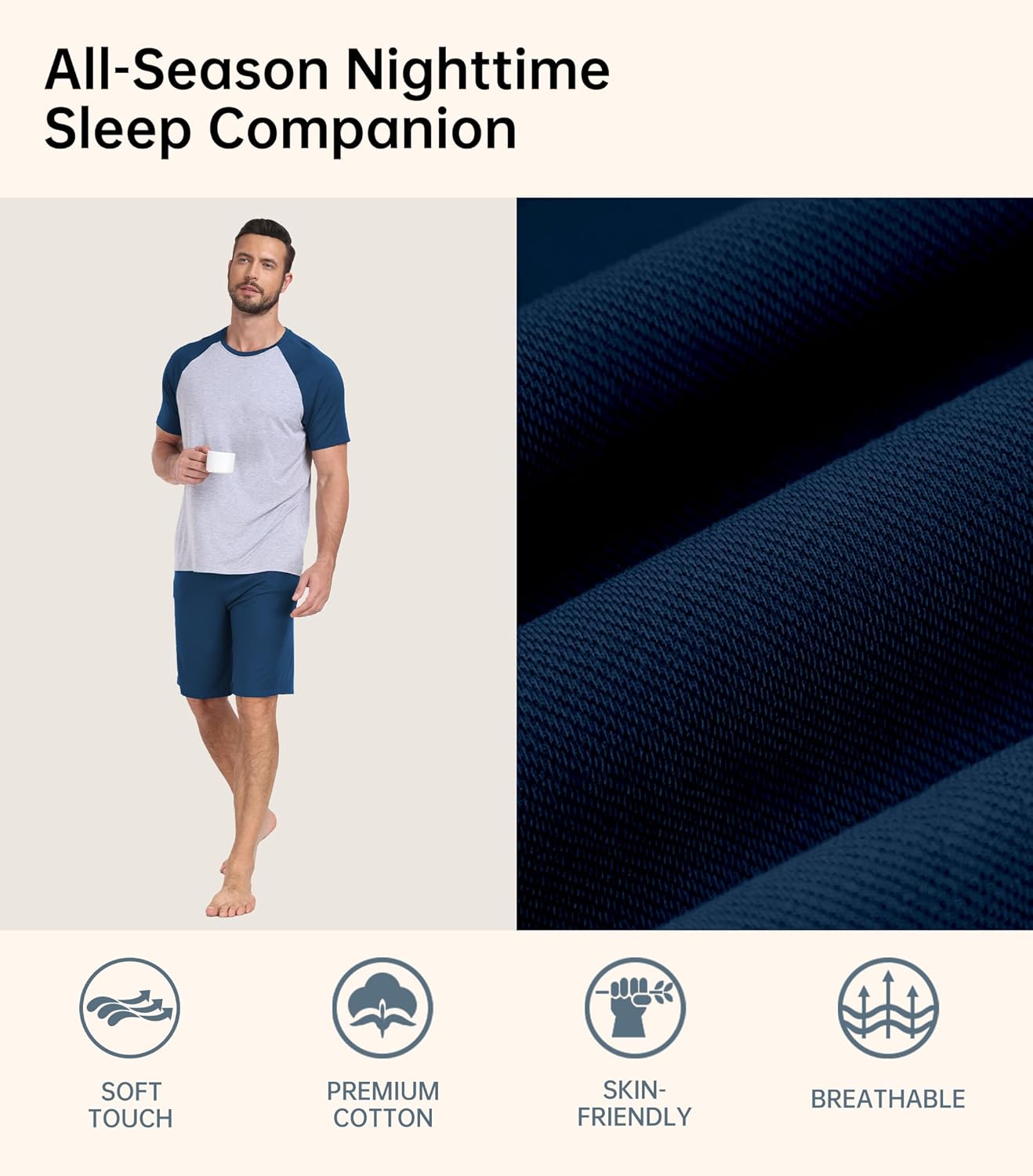 COLORFULLEAF Mens Pajamas Set Shorts and Shirt Bamboo Rayon Sleepwear Summer Nightwear Lightweight Sleep Sets S-XL - Image 2