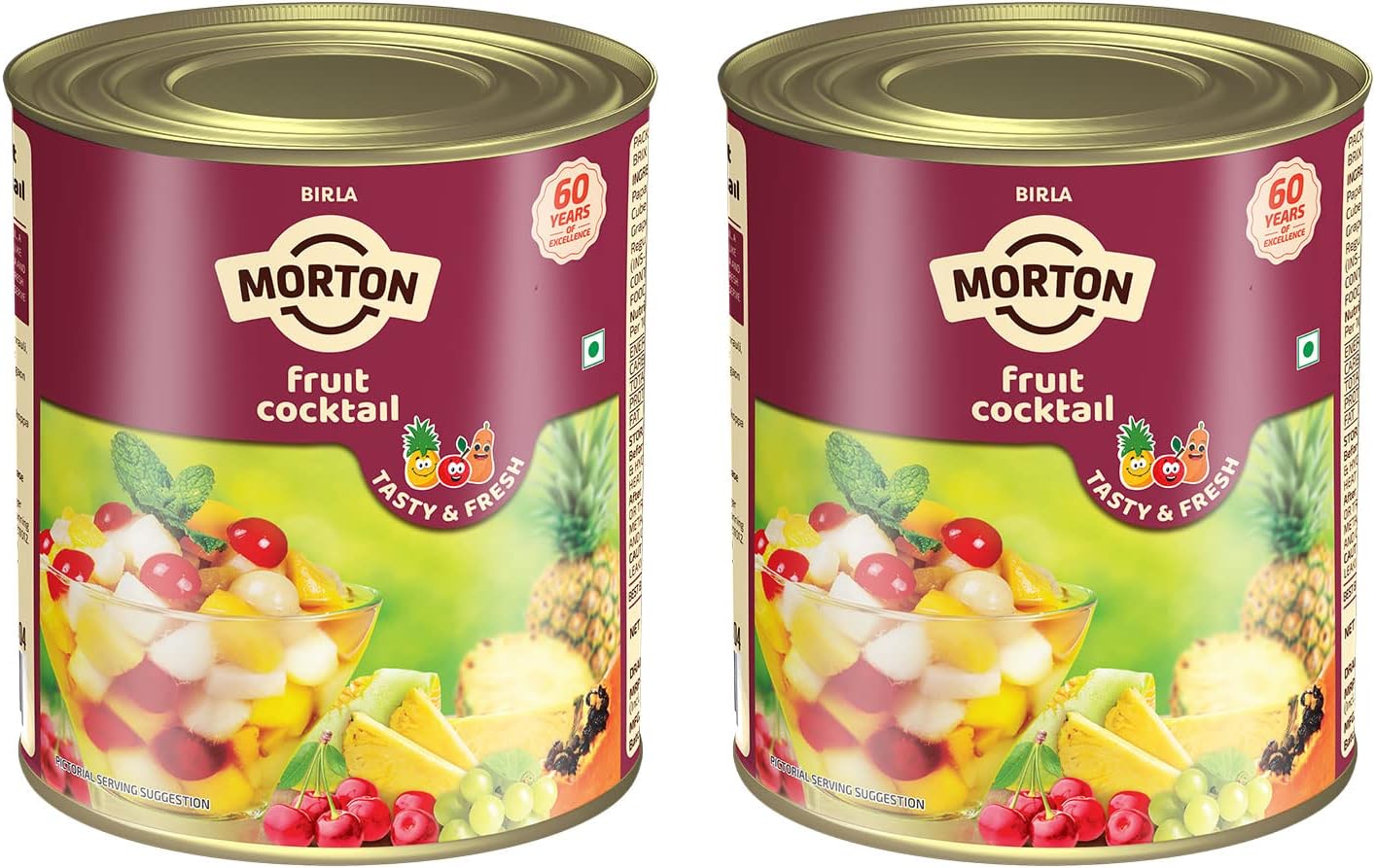 Morton Fruit Cocktail Tins | Fruit Cocktail Mixed Fruit, Fruit Cocktail Can, Fat Free Fruit Cocktail, Cocktail Fruit Mix | No Artifical Colours & Preservatives | 100% Natural - 800gm(Pack of 2)
