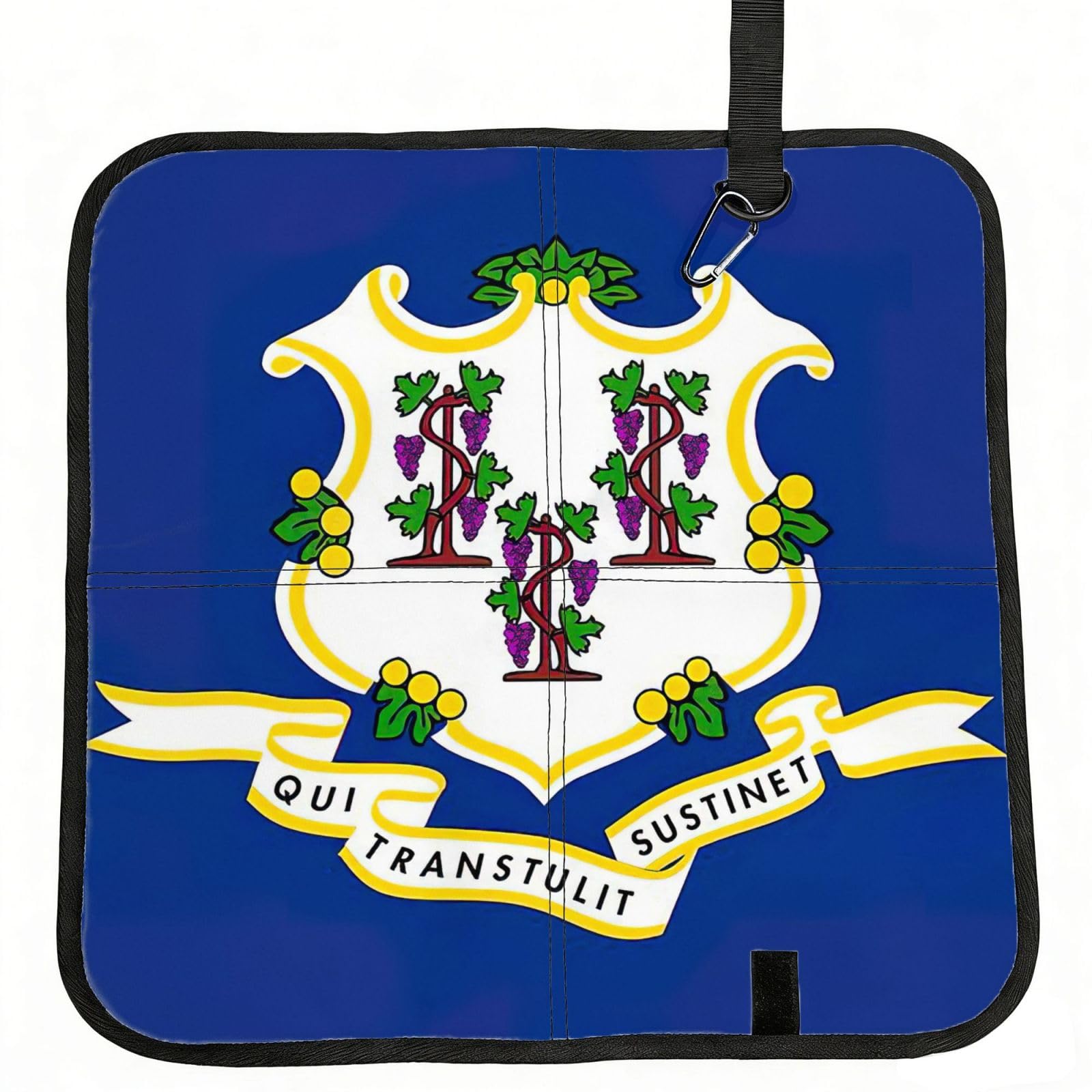 DIEzig Connecticut State Flag Printed Compact Foldable Sitting Pad Oxford Base, Portable Cushion for Fishing Sports Events