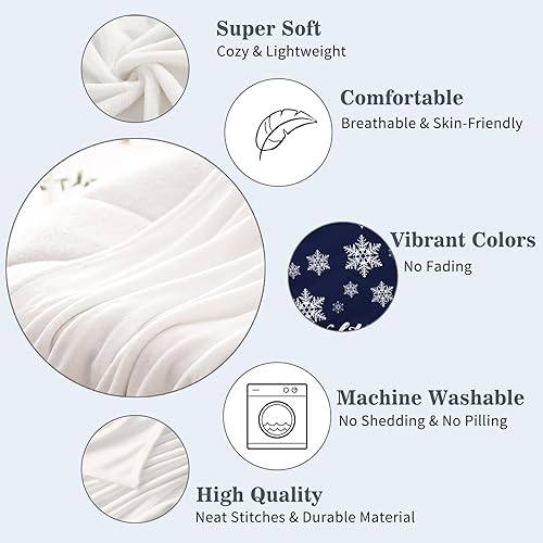 Miniatura 9 de Neatee Living Manta decorativa de Navidad, tamaño individual, manta de invierno de Navidad con copos de nieve para sofá cama, manta suave y ligera