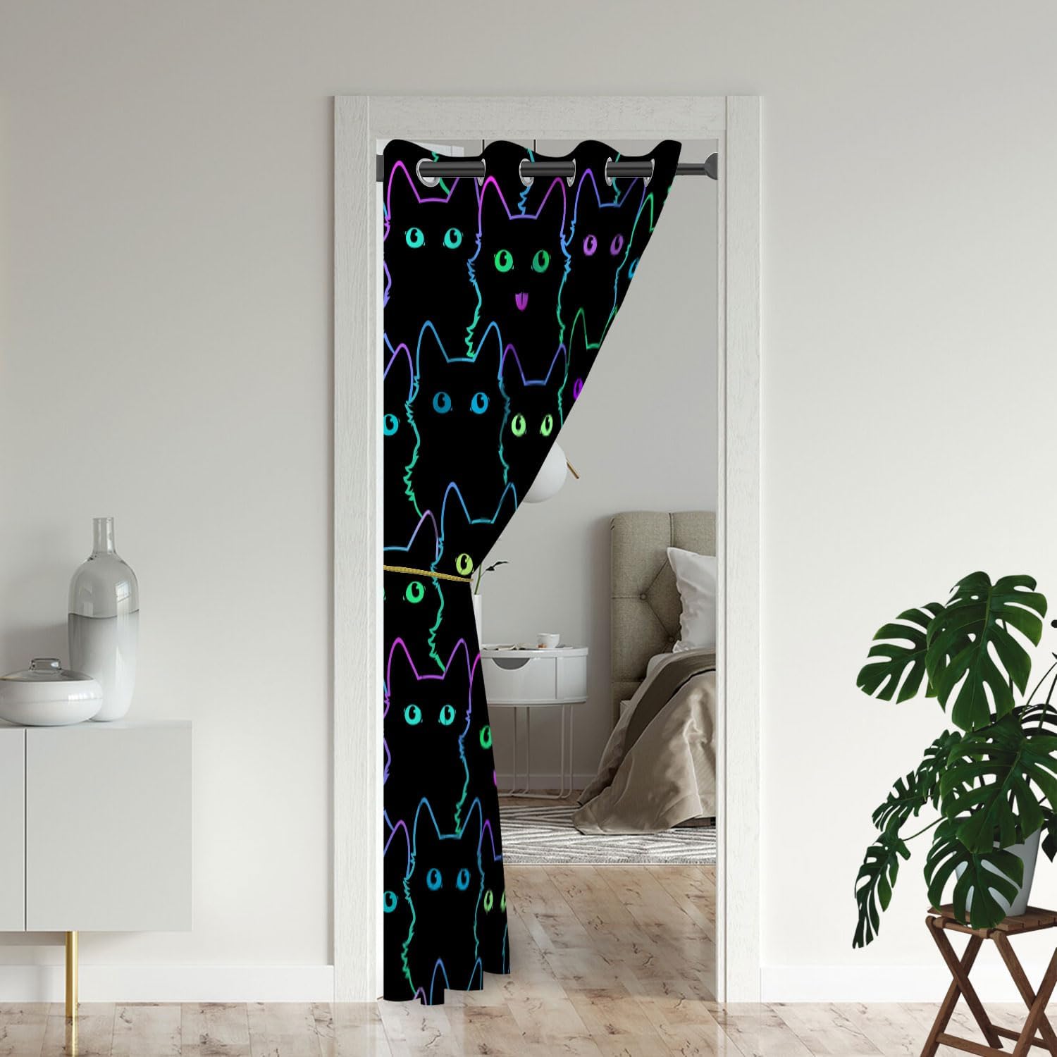 Cat Door Curtains for Doorways, Cartoon Cute Animal Funny Lovely Kitty Colorful Blackout Curtain for Kids Bedroom Closet, Grommet Thermal Insulated Privacy Door Drapes for Room Divider, 34"W x 80"L