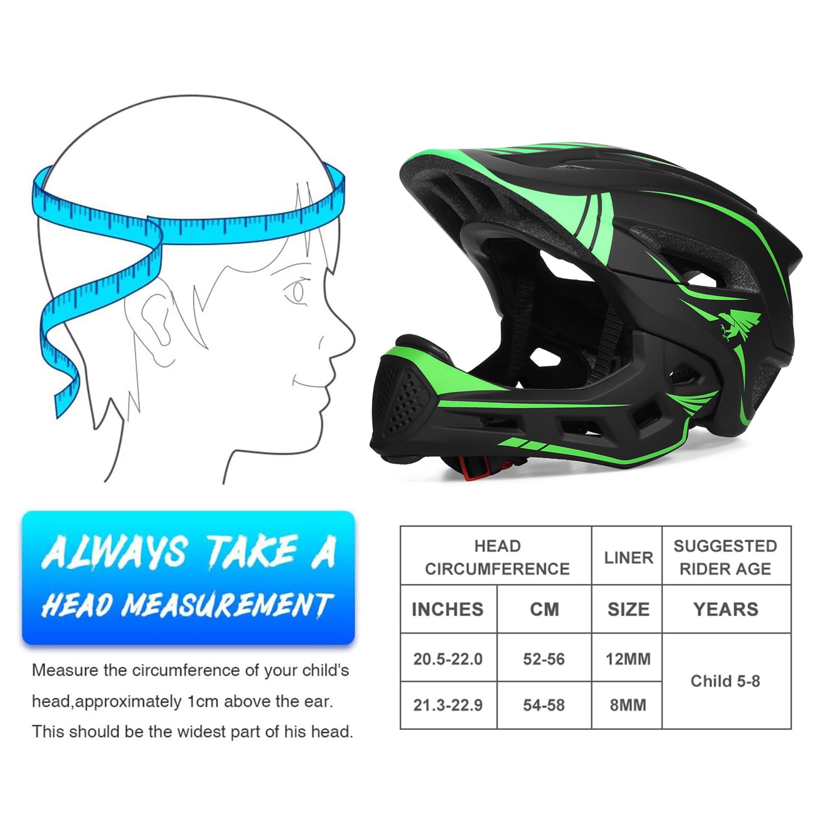 Walmeck Casco Integral Desmontable para Niños Casco de Bicicleta de Seguridad Deportiva para Niños Equipo Protección Ciclo Skateboarding Patinaje sobre Ruedas Scoot