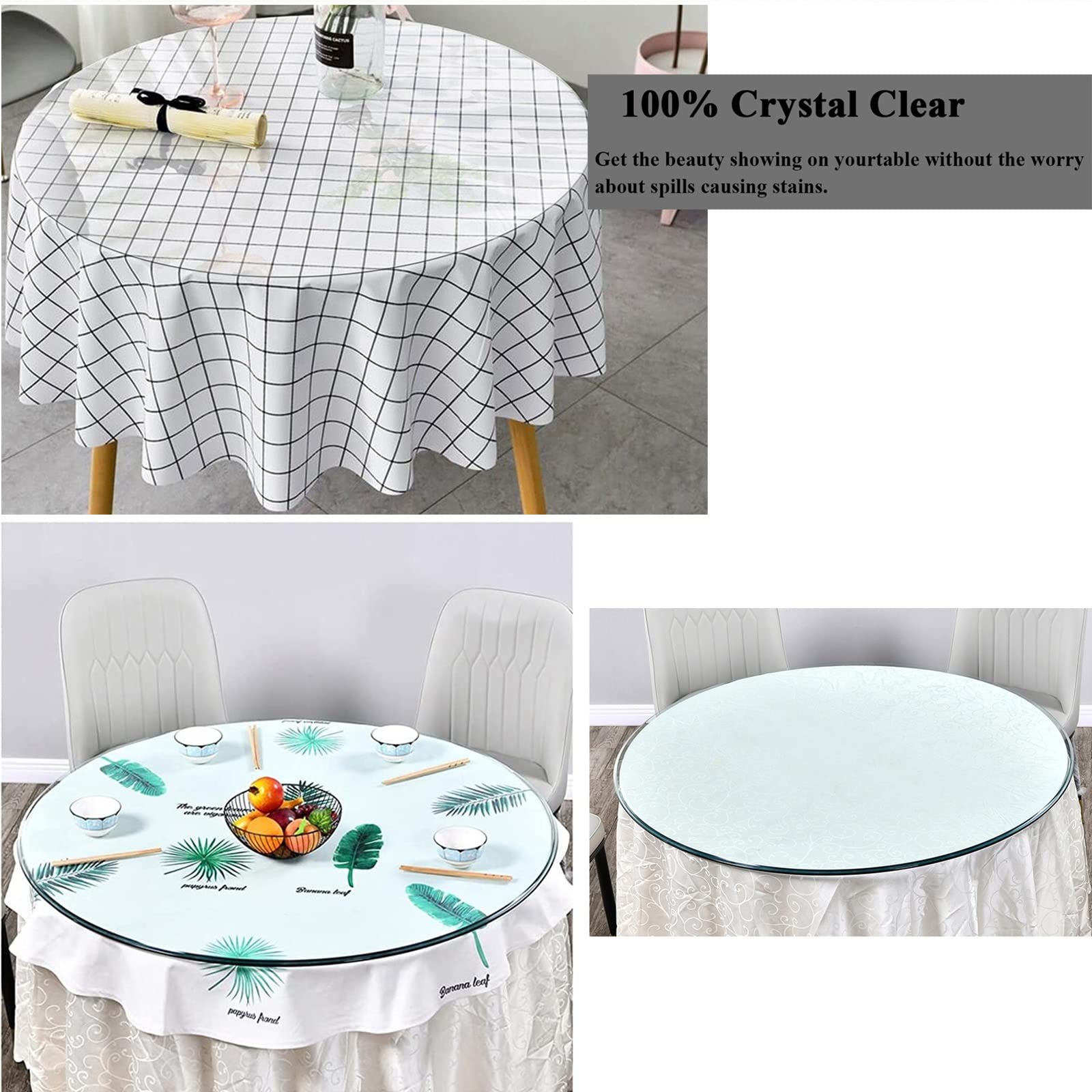 Dessus De Table Verre Trempé Rond Transparent Plat 380-800mm Bords Polis